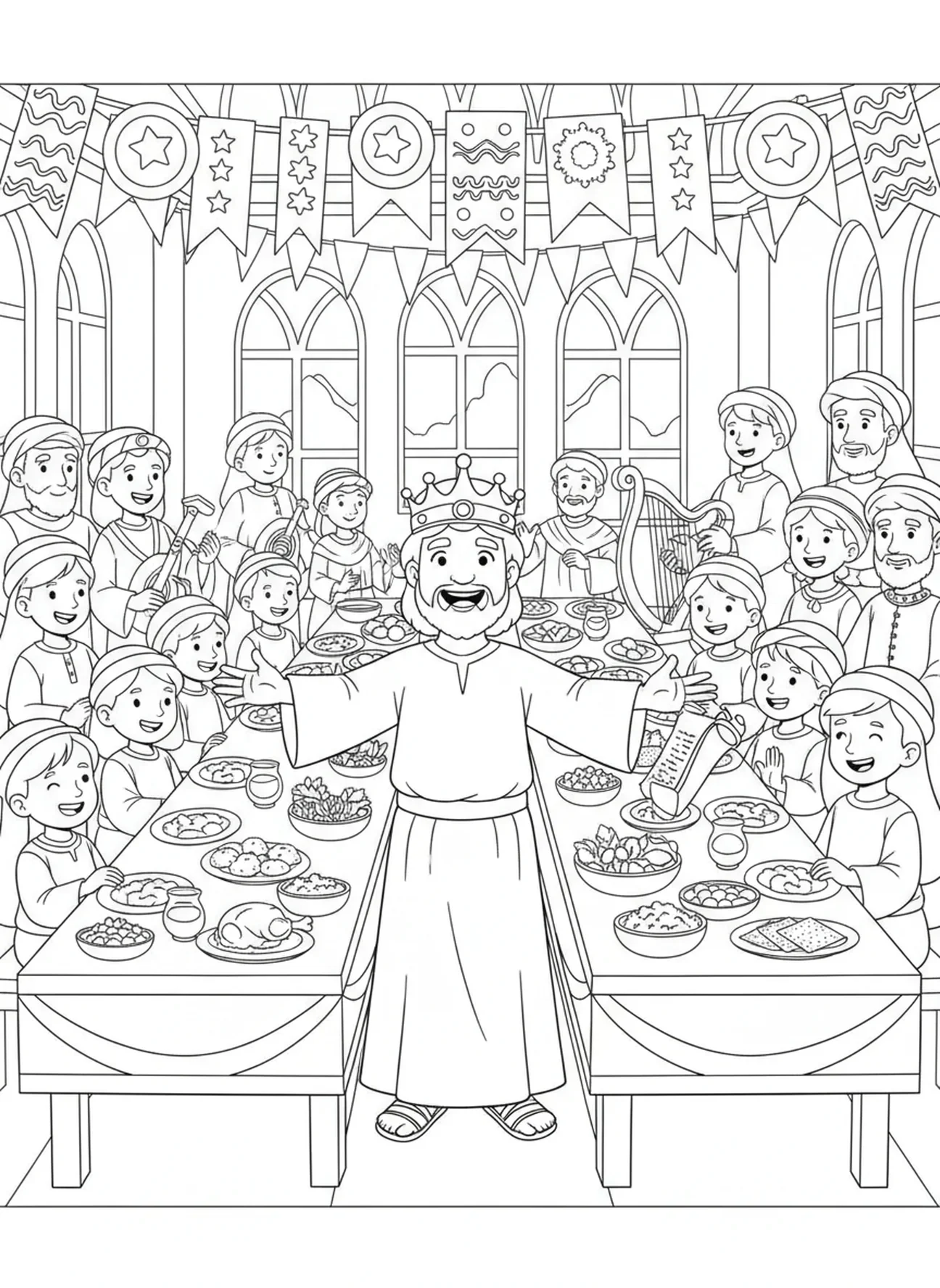 König Josia feiert Passah, Ausmalbild von König Josia für Kinder im Alter von 5-10 Jahren.