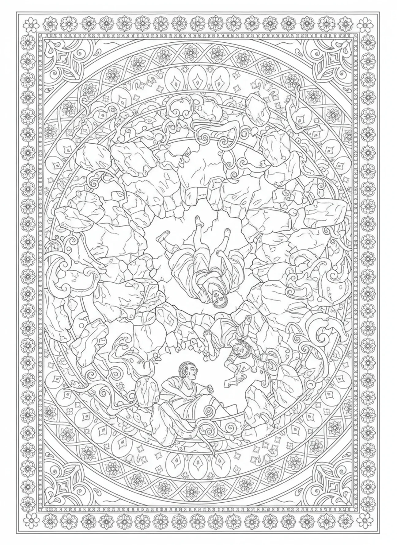 Die Erde öffnet sich unter Korah, Ausmalbild zur Korahs Rebellion im Stil des Bibel-Journaling für Erwachsene