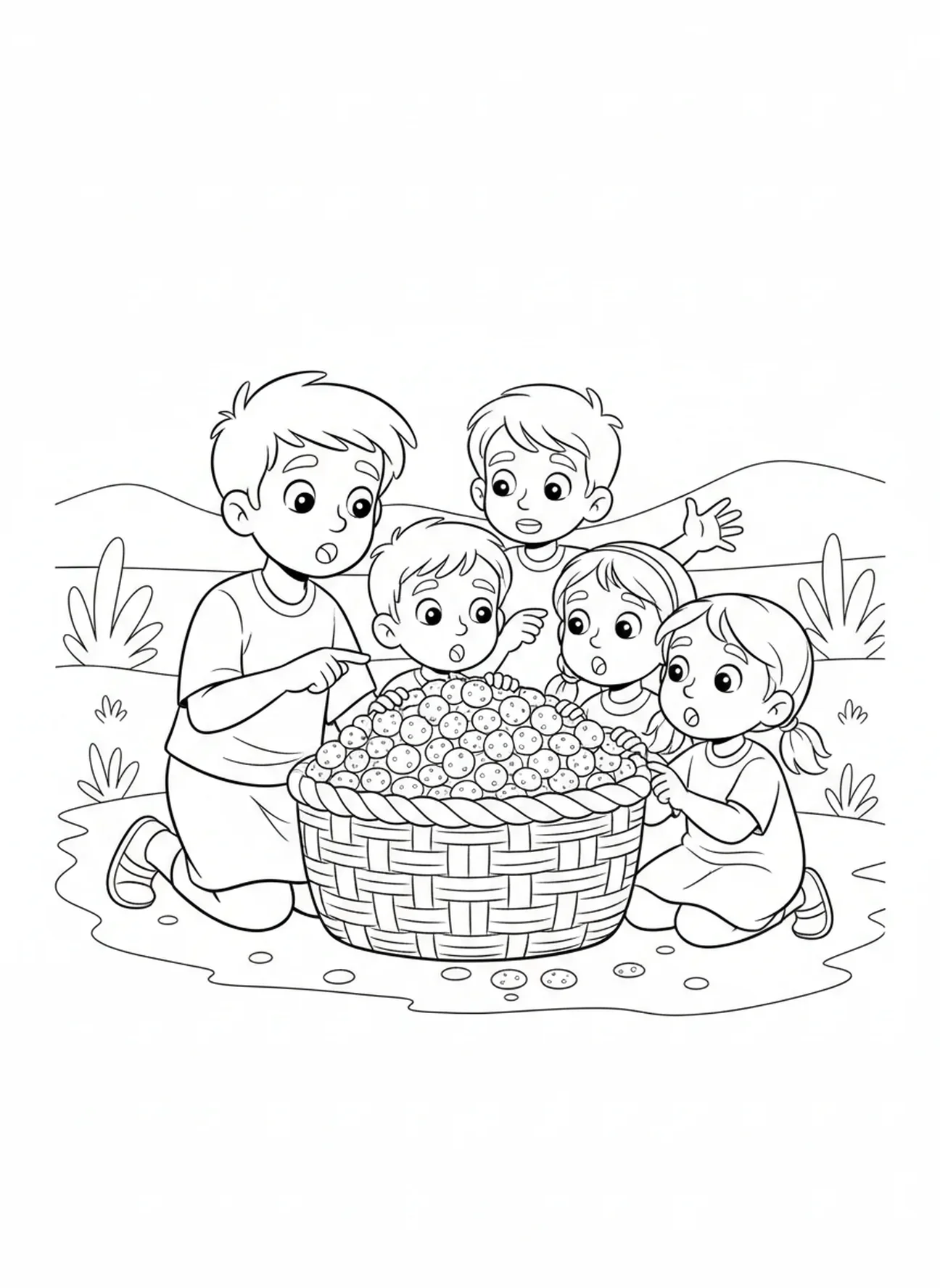 Grand panier de manne, page à colorier Manne du Ciel pour les enfants de 5 à 10 ans.