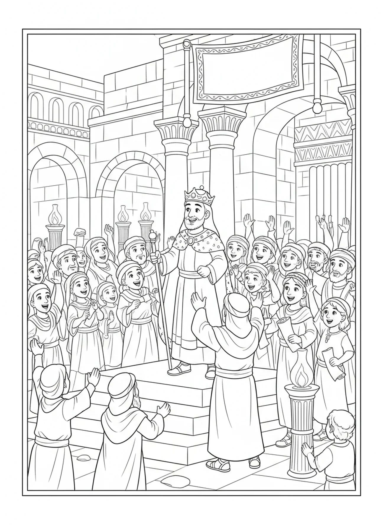Mardochée recevant une récompense royale, page à colorier de Mardochée pour les enfants de l'École du dimanche âgés de 5 à 12 ans.