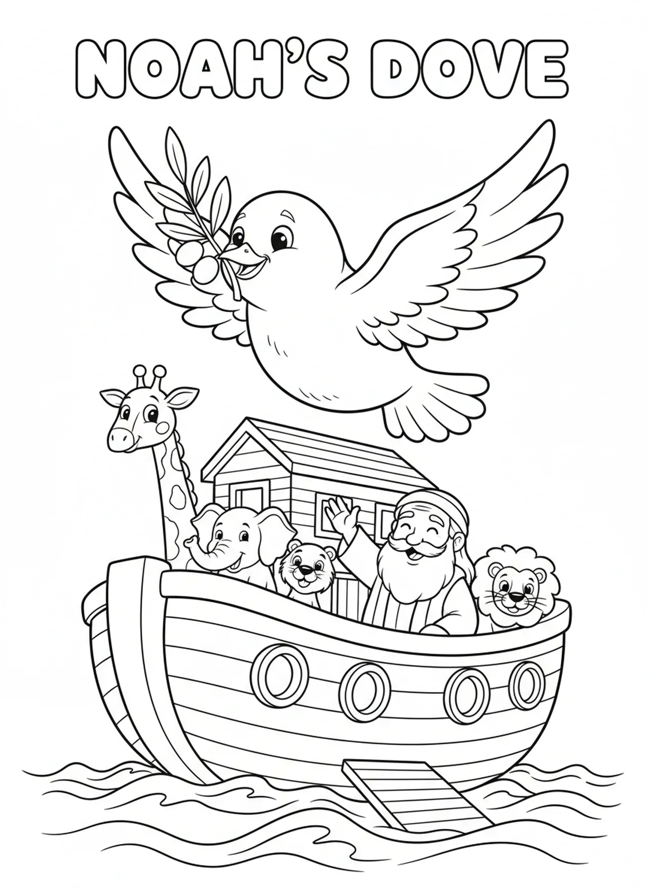 Colombe avec branche d'olivier, page à colorier du Mont Ararat pour les enfants de 5 à 10 ans