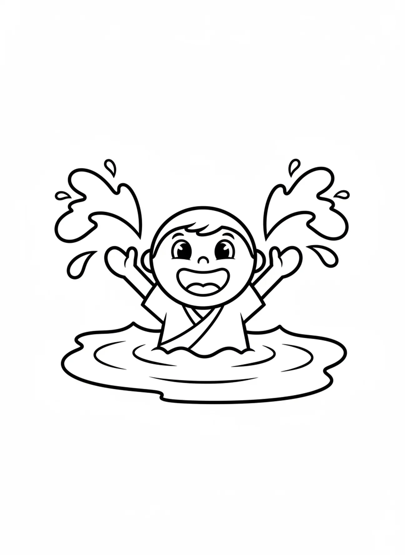 Naaman, der fröhlich badet, Ausmalbild über Naaman und Lepra für Vorschulkinder im Alter von 3-5 Jahren.