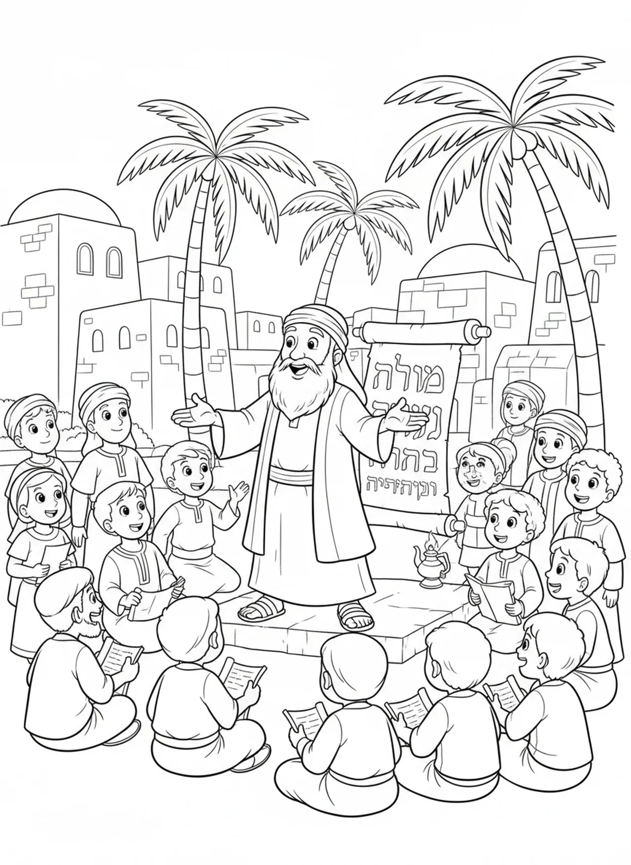 Naaman erzählt seine Geschichte, Ausmalbild über Naaman und Lepra für Sonntagsschulkinder im Alter von 5-12 Jahren