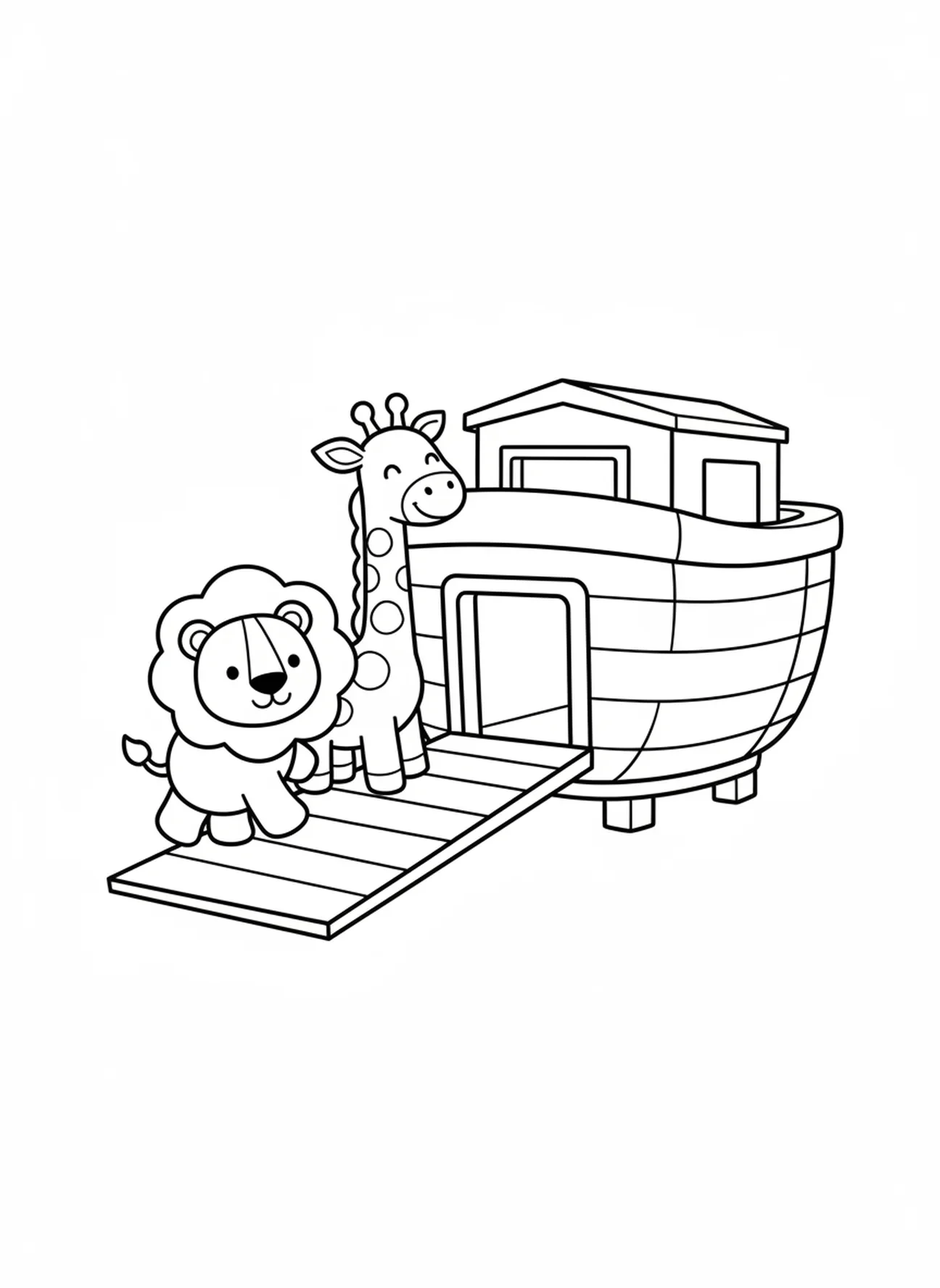 Lion et girafe, page à colorier de l'arc-en-ciel de Noé pour les enfants de 3 à 5 ans