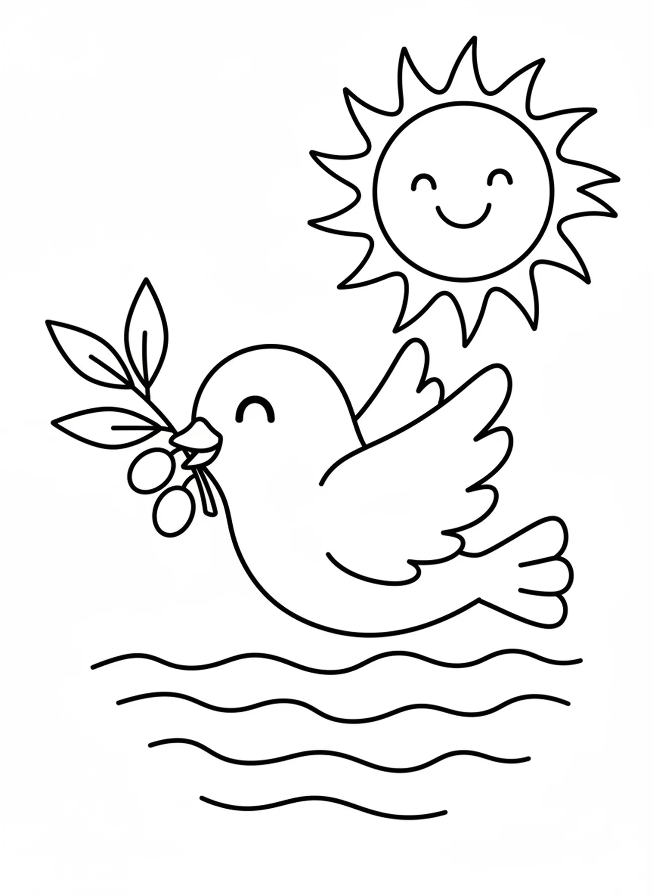 Colombe avec une branche d'olivier, coloriage de l'arc-en-ciel de Noé pour les enfants d'âge préscolaire de 3 à 5 ans