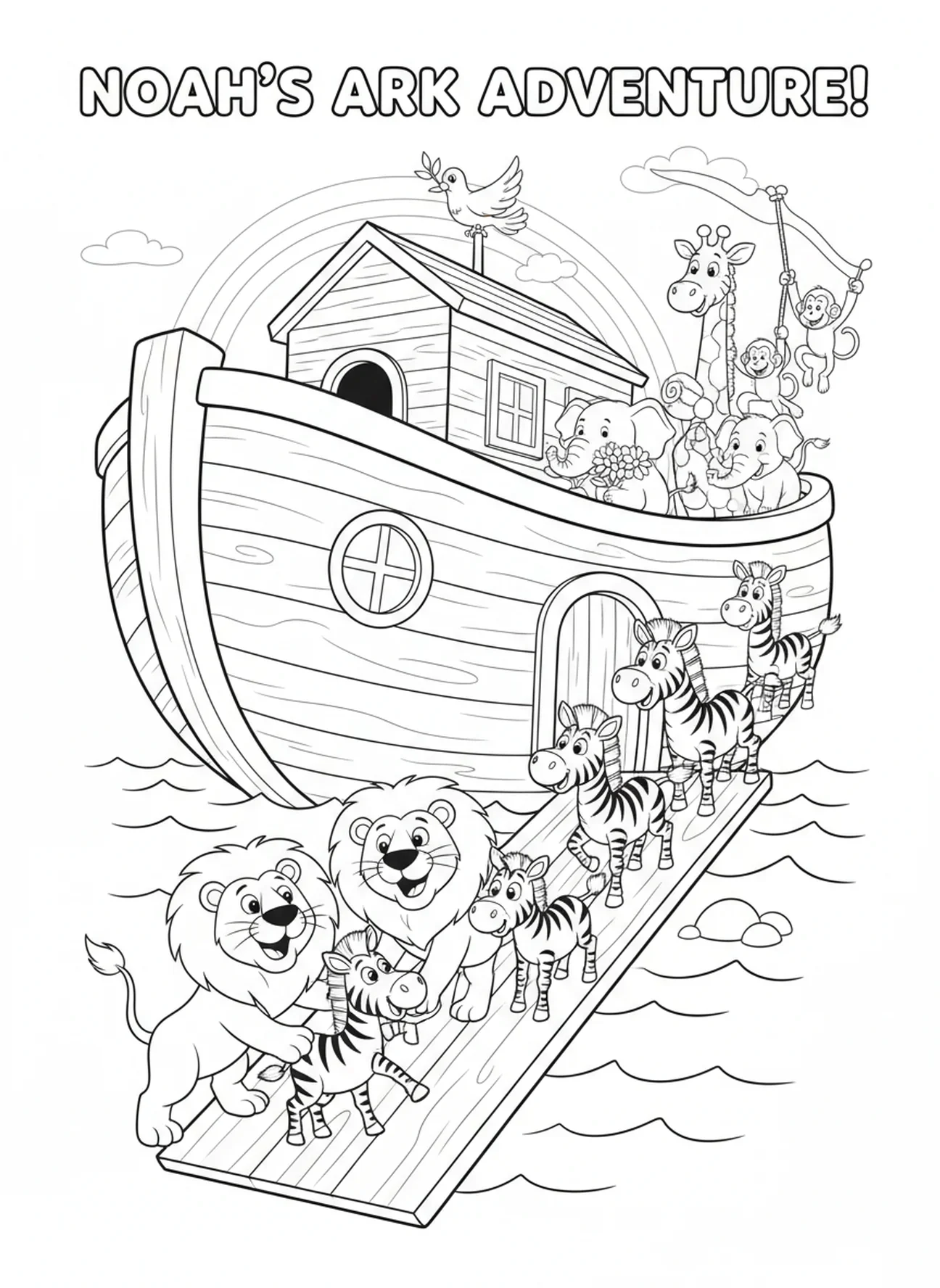 Paire de lions et de zèbres, page à colorier des animaux de l'Arche de Noé 2 par 2 pour les enfants de 5 à 10 ans