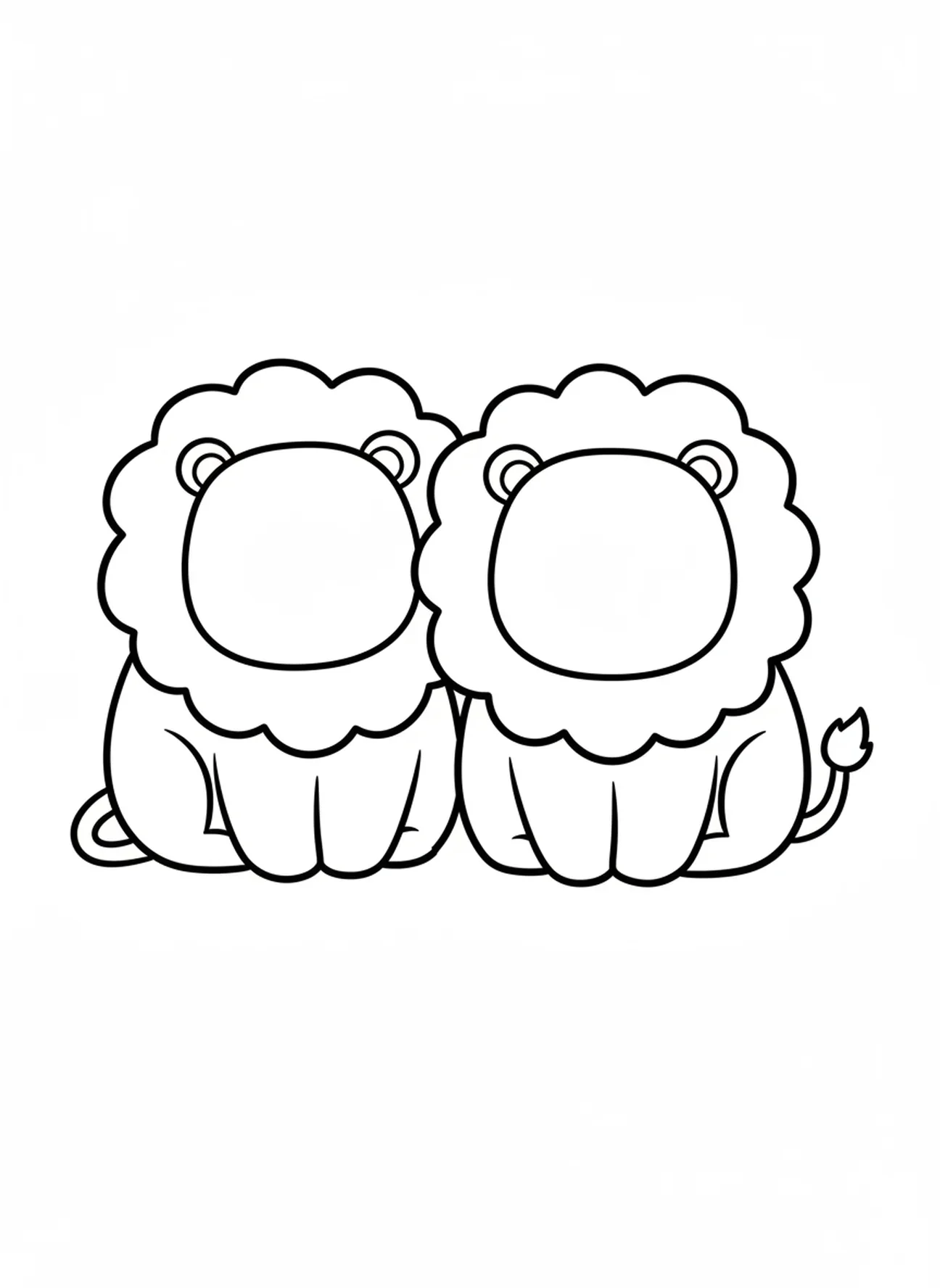 Dois leões simples, página para colorir dos Animais da Arca de Noé 2 a 2 para crianças de 2 a 3 anos.