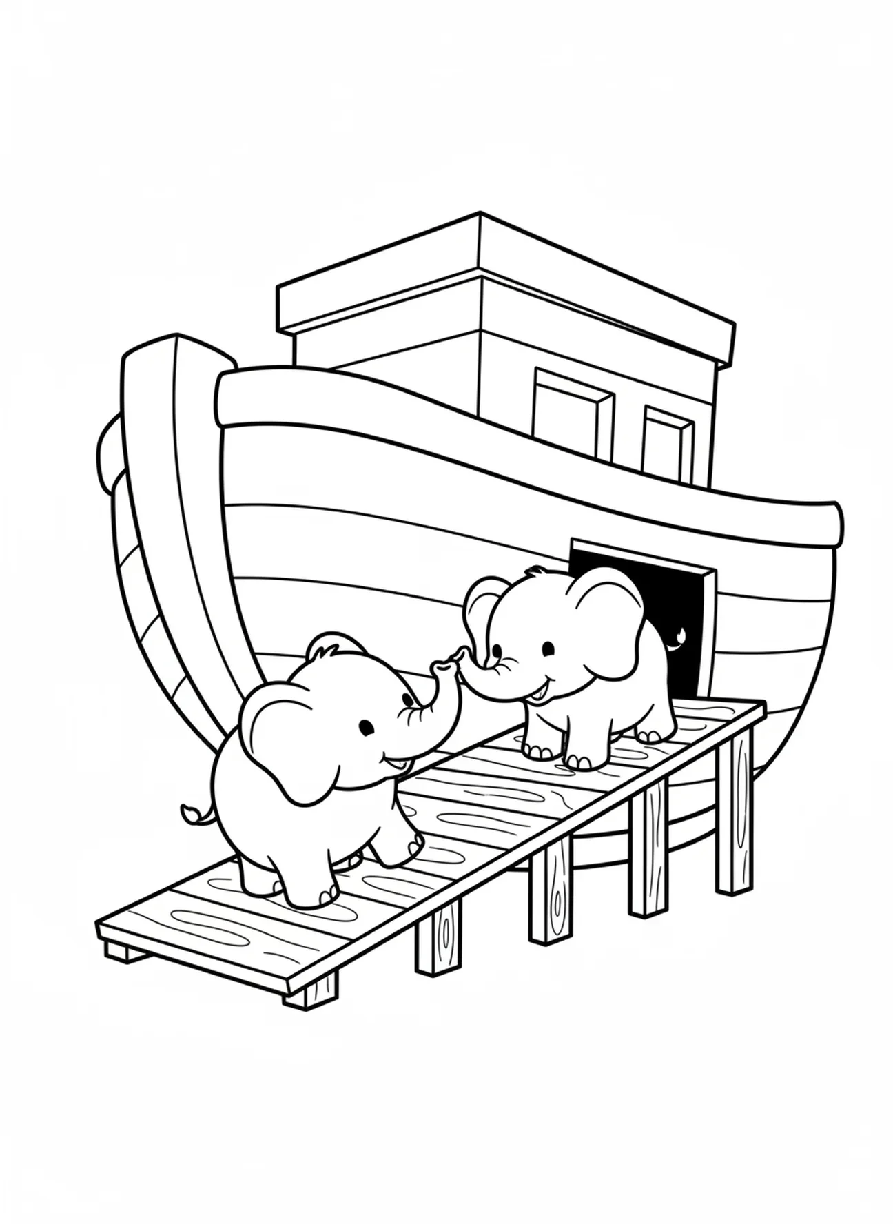 Zwei Cartoon-Elefanten, Noahs Arche Noah baut die Arche Malvorlage für Vorschulkinder im Alter von 3-5 Jahren