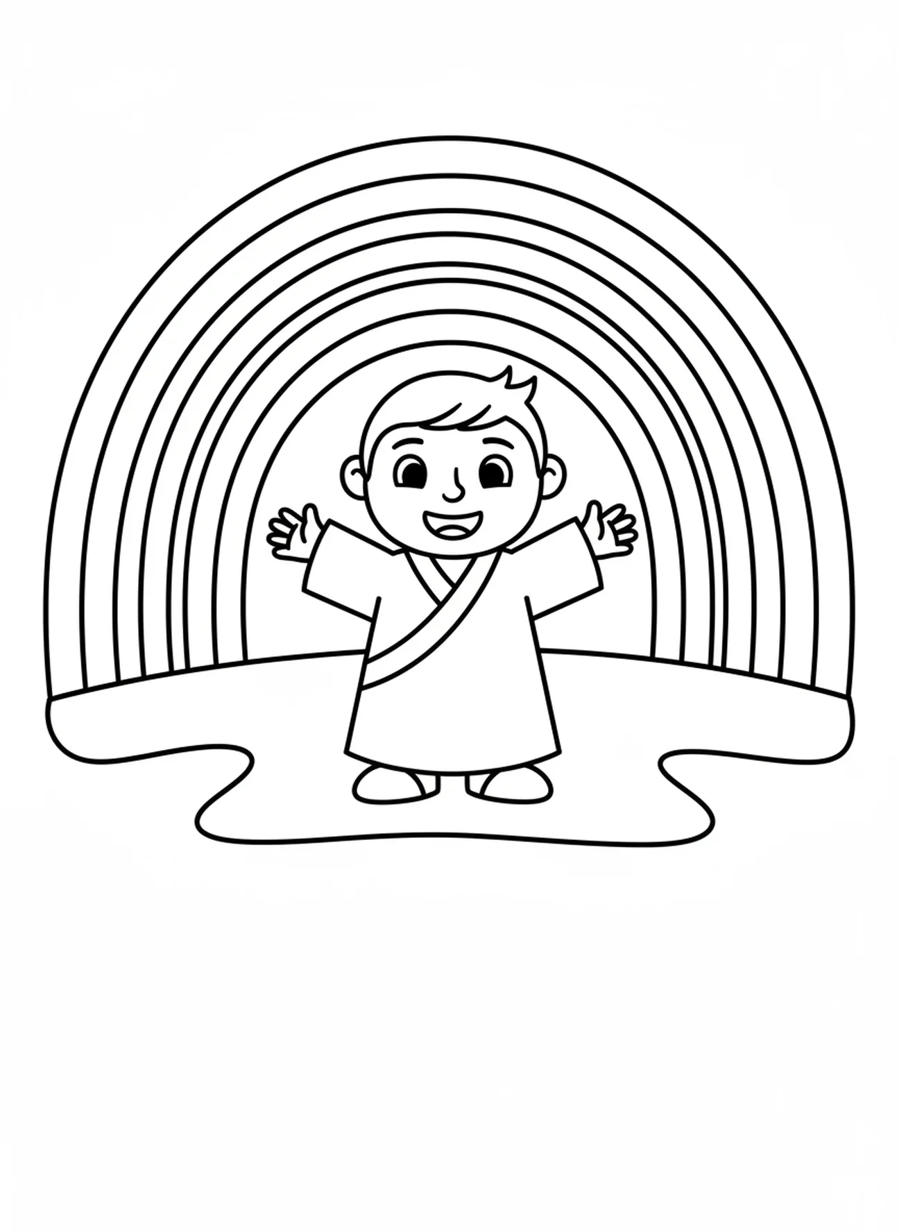 Regenbogen über Noah, Noahs Arche Ausmalbild für Vorschulkinder im Alter von 3-5 Jahren