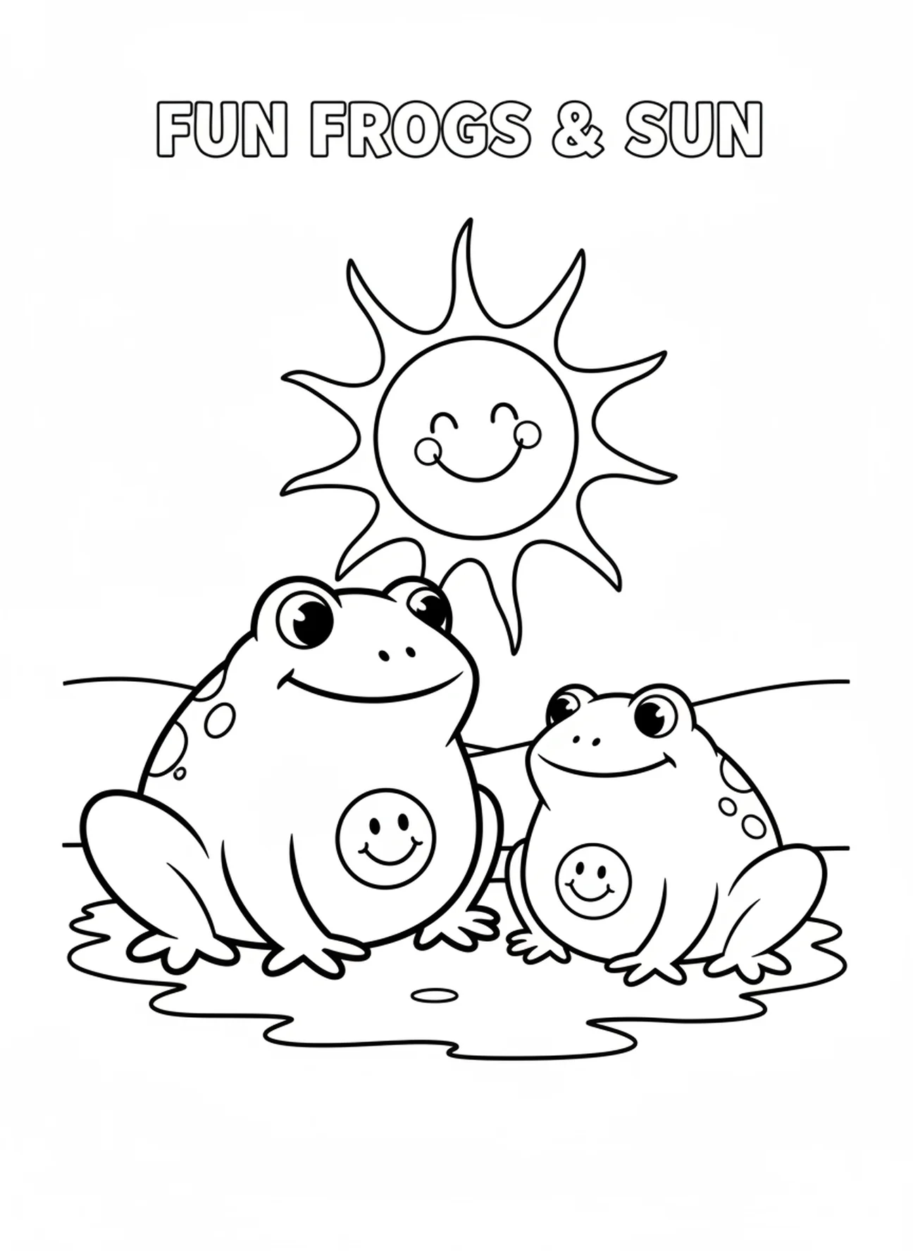 Dos ranas de dibujos animados grandes, página para colorear de las Ranas de la Plaga en Egipto para niños en edad preescolar de 3 a 5 años.