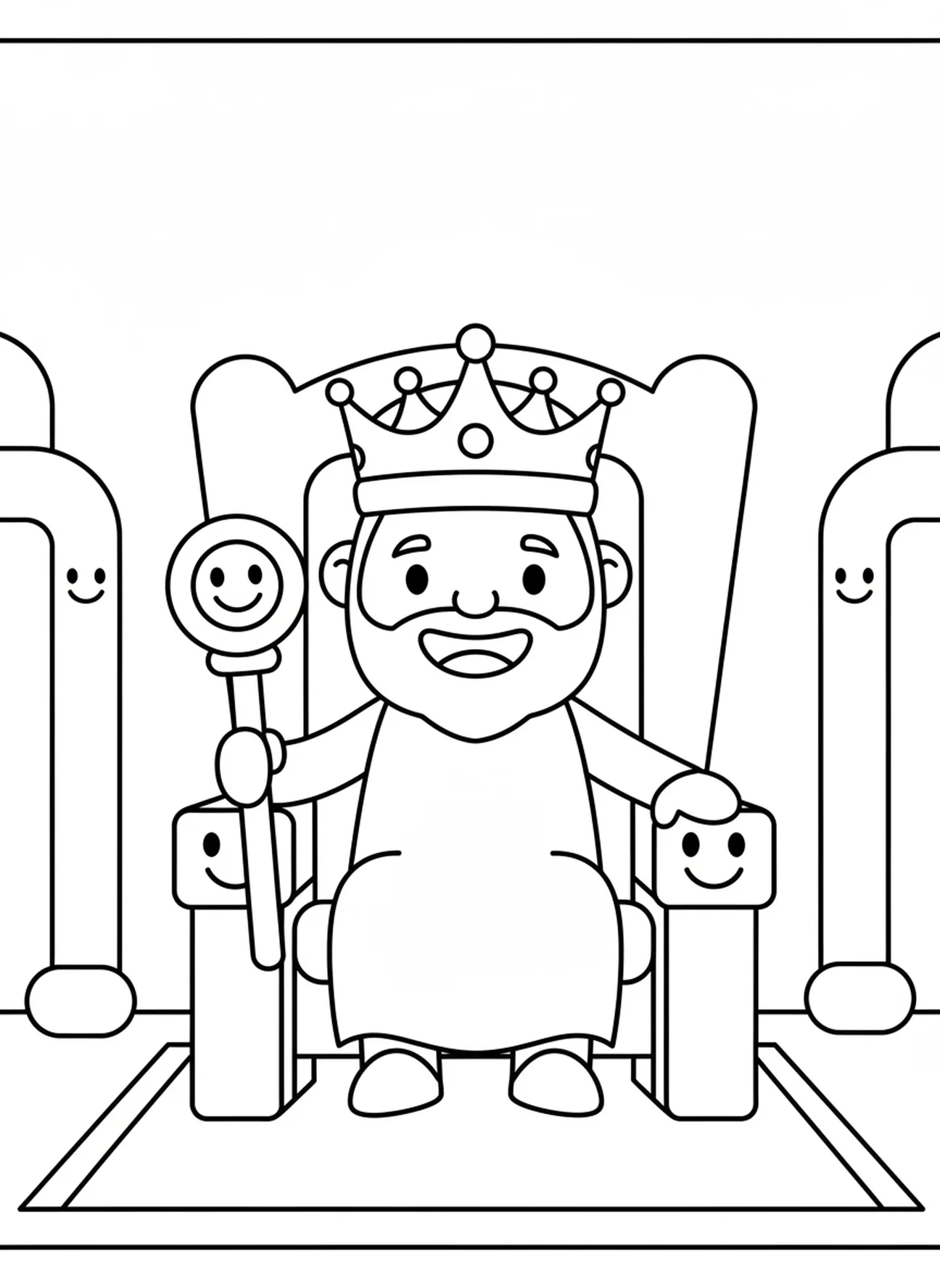 Lächelnder König Xerxes, Purim Ausmalbild für Vorschulkinder im Alter von 3-5 Jahren