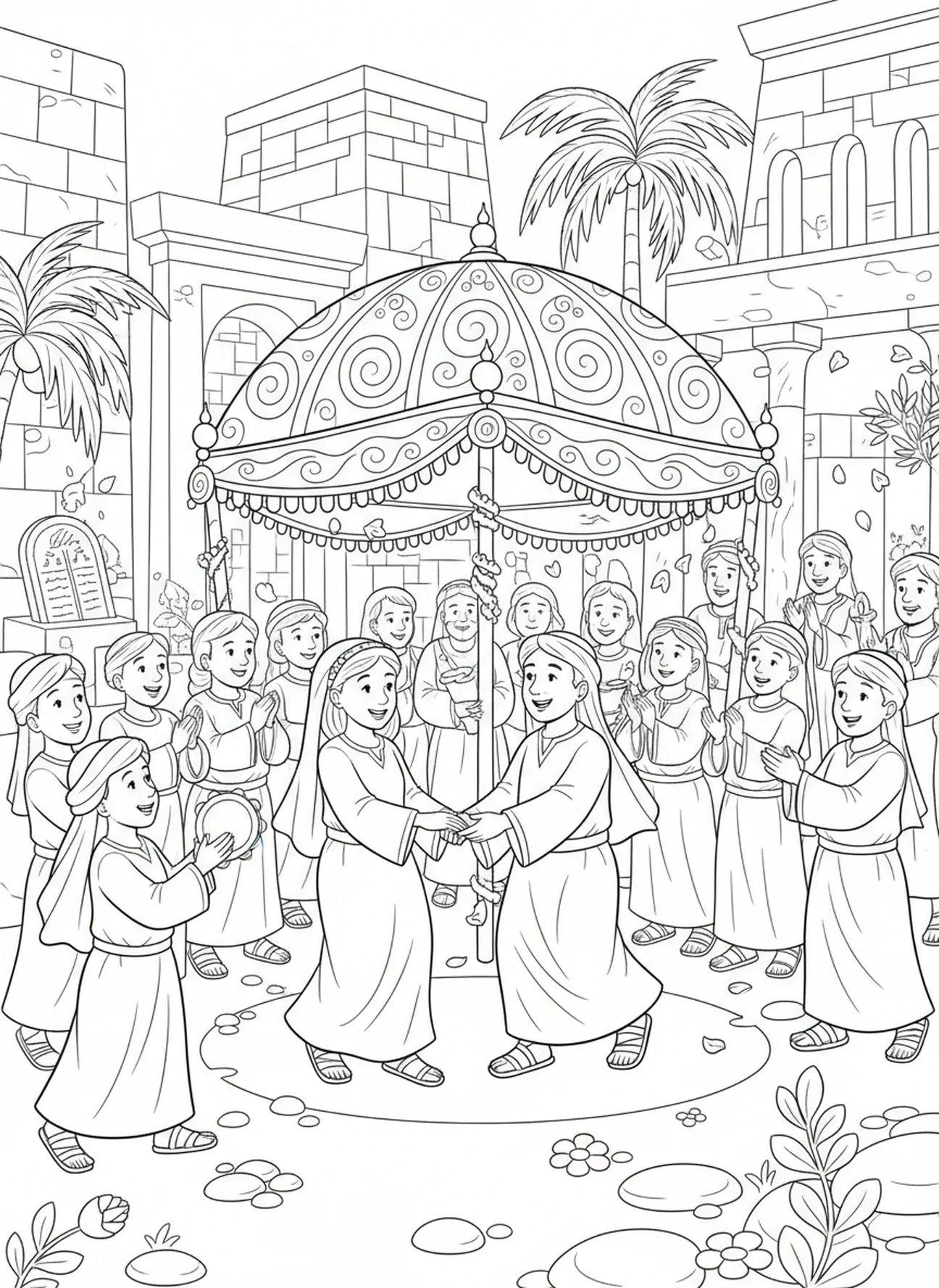 Jacob et Léa lors de leur mariage, page à colorier Rachel et Léa pour les enfants de l'École du dimanche âgés de 5 à 12 ans.