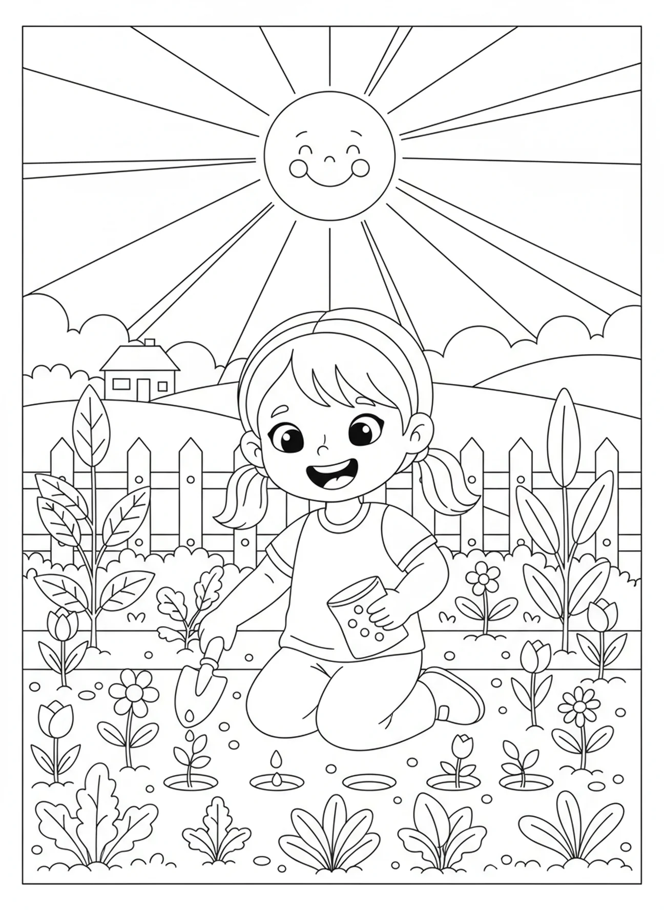 Raquel sembrando semillas, página para colorear de la Biblia de Raquel para niños de 5 a 10 años