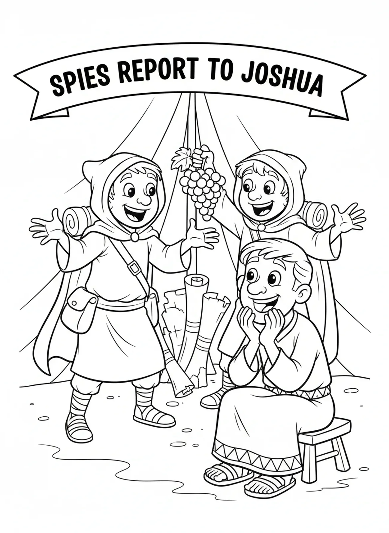Spione berichten Joshua, Rahab Ausmalbild für Kinder im Alter von 5-10 Jahren