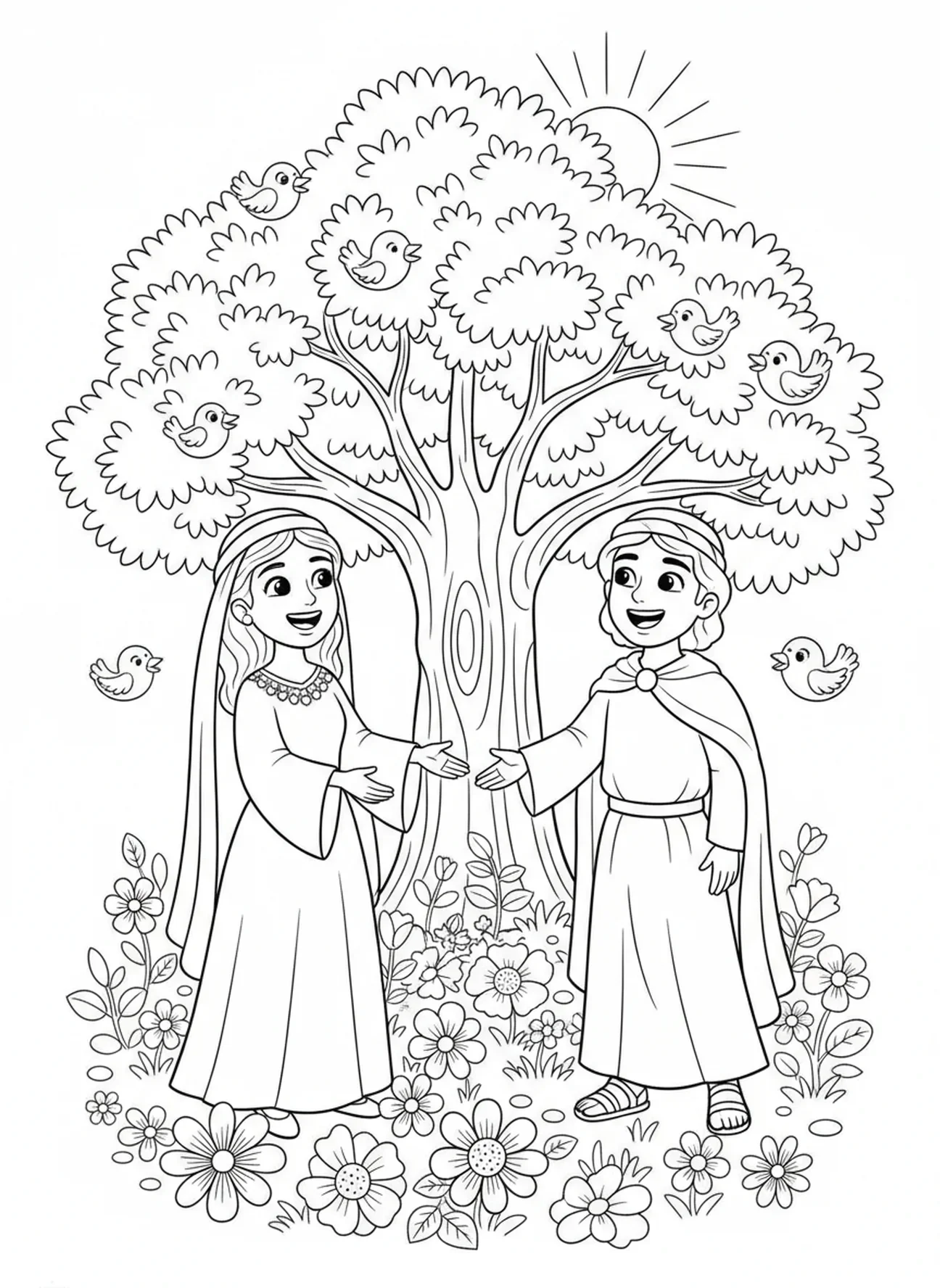 Isaak und Rebekka treffen sich, Rebekka Malvorlage für Kinder im Alter von 5-10 Jahren