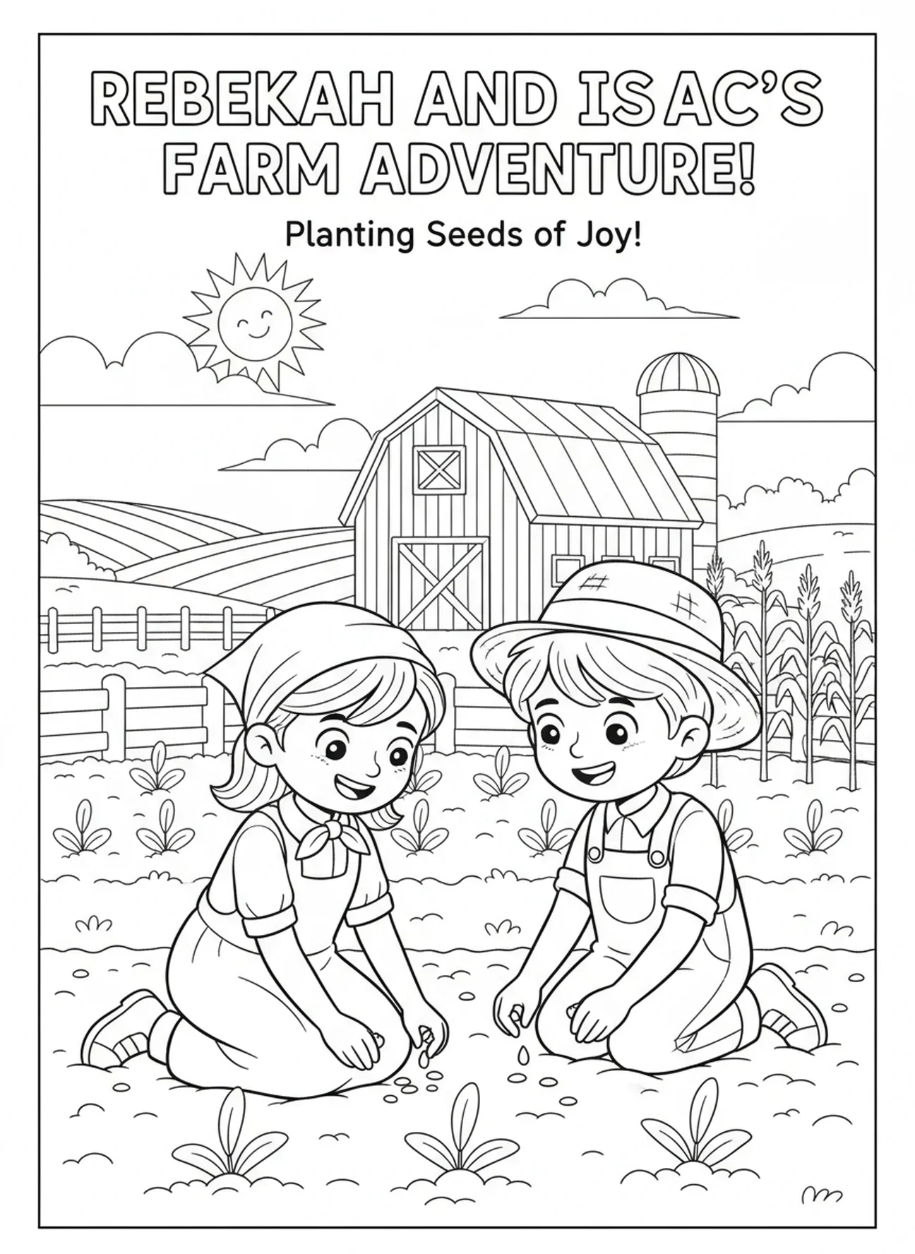 Rebekah und Isaac beim Bauernhof, Rebekah Malvorlage für Kinder im Alter von 5-10 Jahren