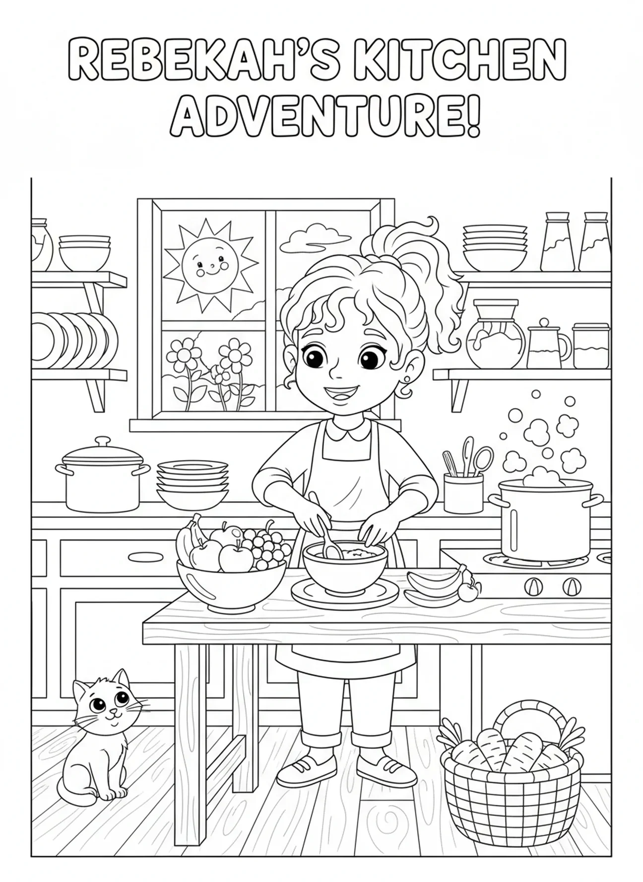 Rebekah beim Kochen zu Hause, Rebekah Malvorlage für Kinder im Alter von 5-10 Jahren