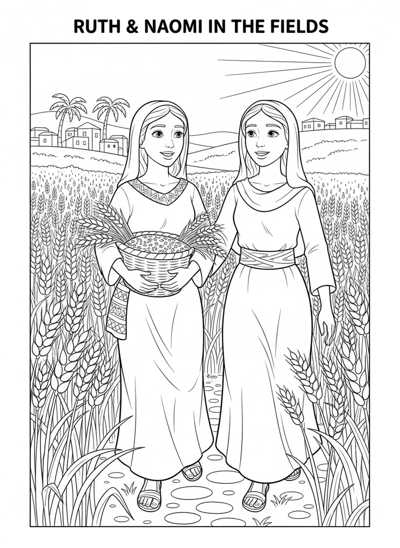 Ruth und Naomi, Ausmalbild von Ruth und Naomi für Kinder im Alter von 5-10 Jahren
