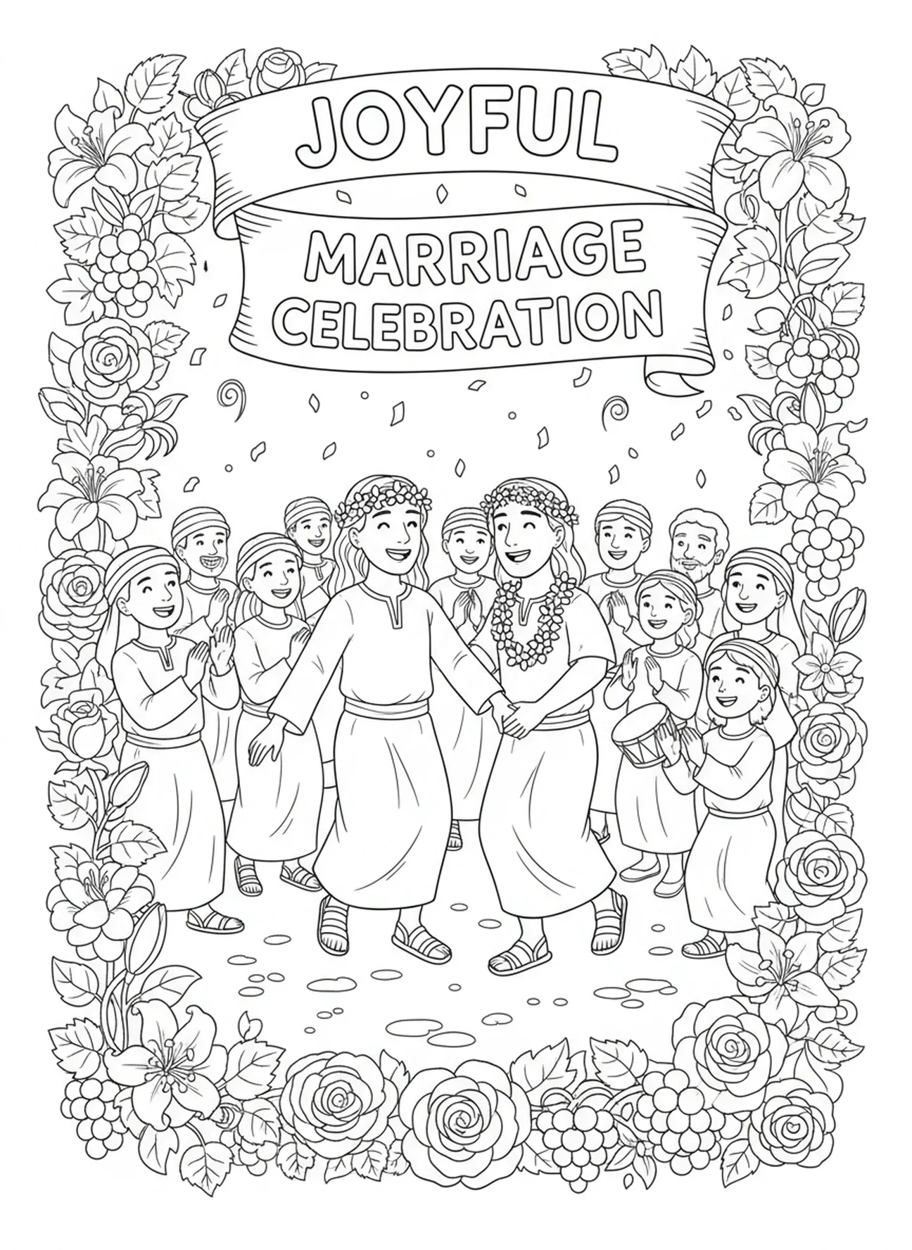 Célébration du mariage de Ruth et Boaz, page à colorier Ruth et Boaz pour les enfants de 5 à 10 ans