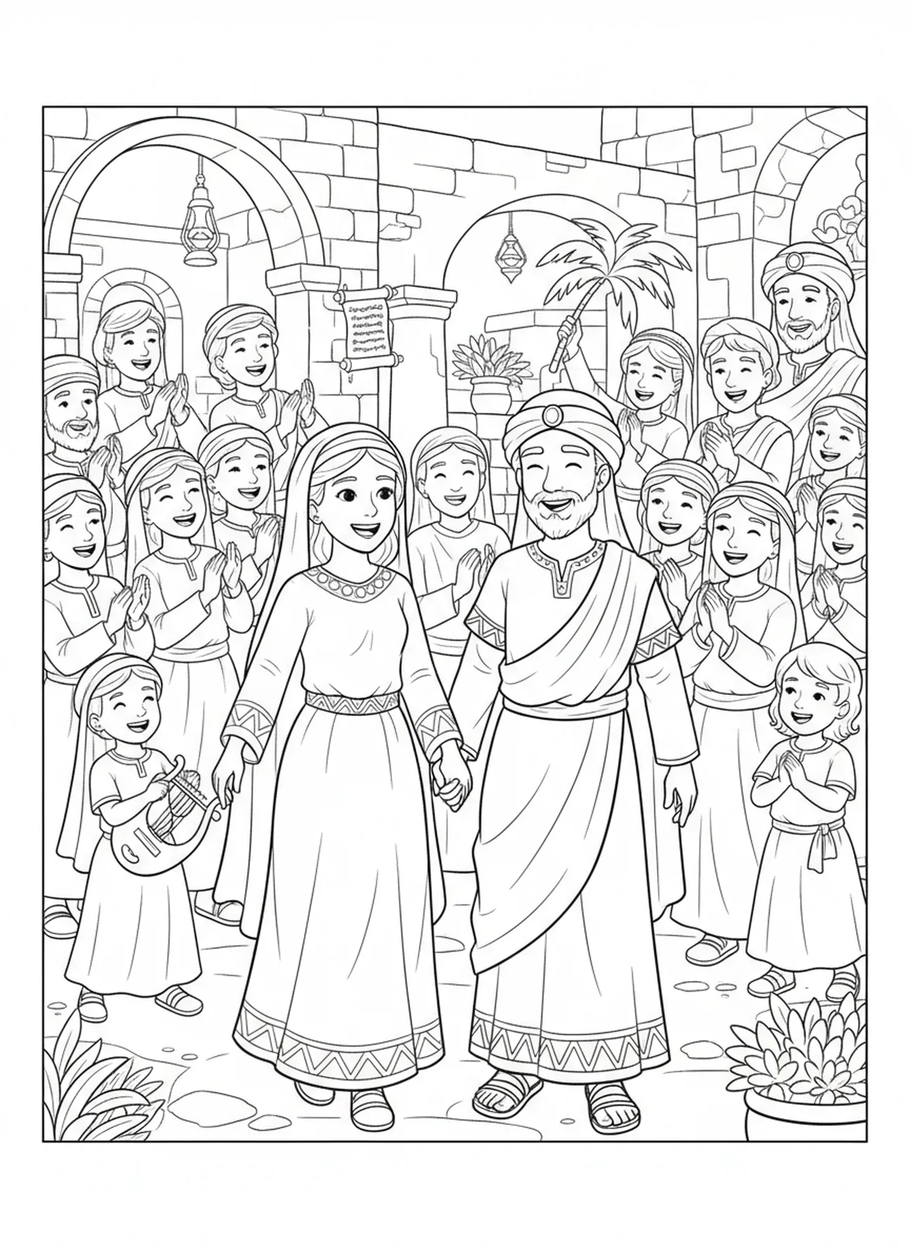 Casamento de Rute e Boaz, página para colorir sobre Rute para crianças da Escola Dominical de 5 a 12 anos