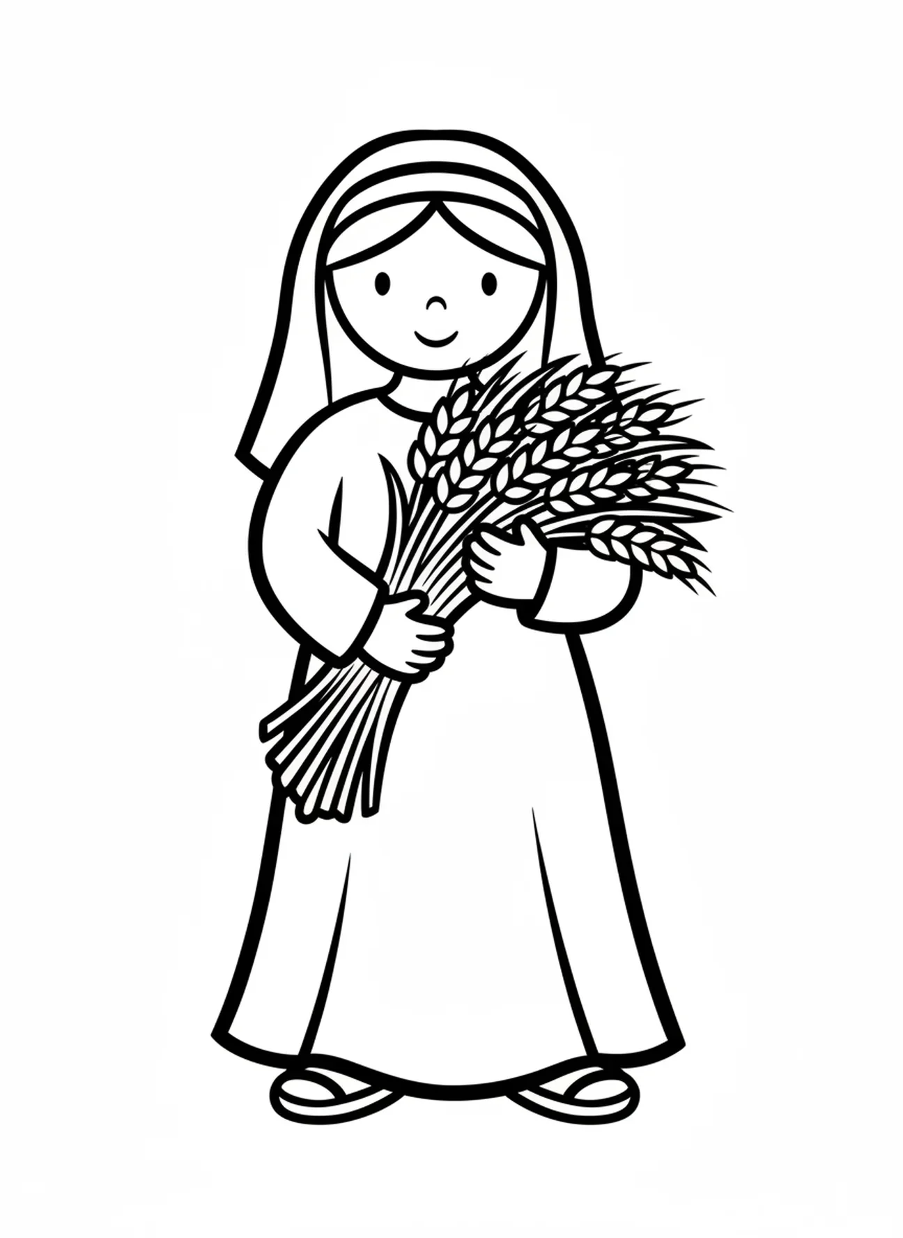 Ruth met een bundel graan, kleurplaat van Ruth voor peuters van 2-3 jaar.