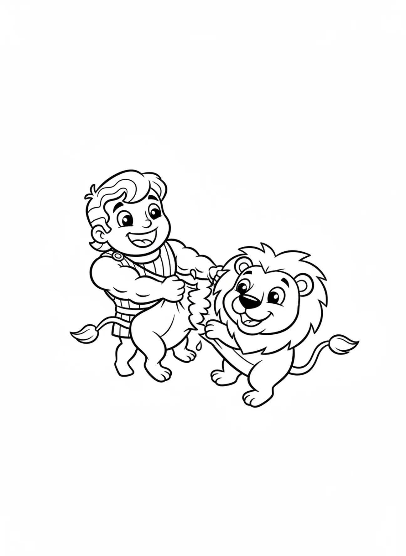 Sansón desgarrando un león, página para colorear de Sansón y el león para niños en edad preescolar de 3 a 5 años.