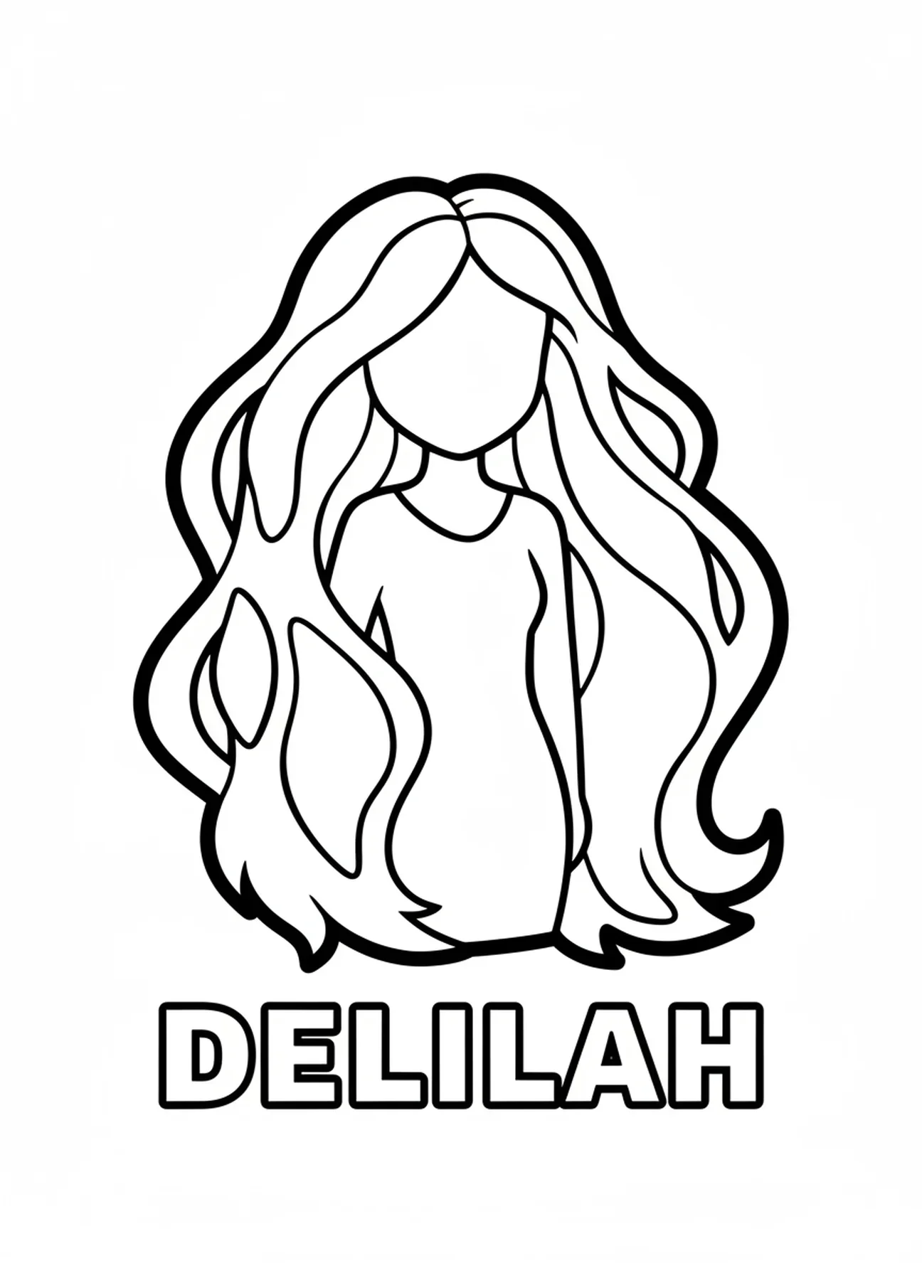 Silhouette de Dalila, page à colorier de Samson pour les tout-petits de 2 à 3 ans.