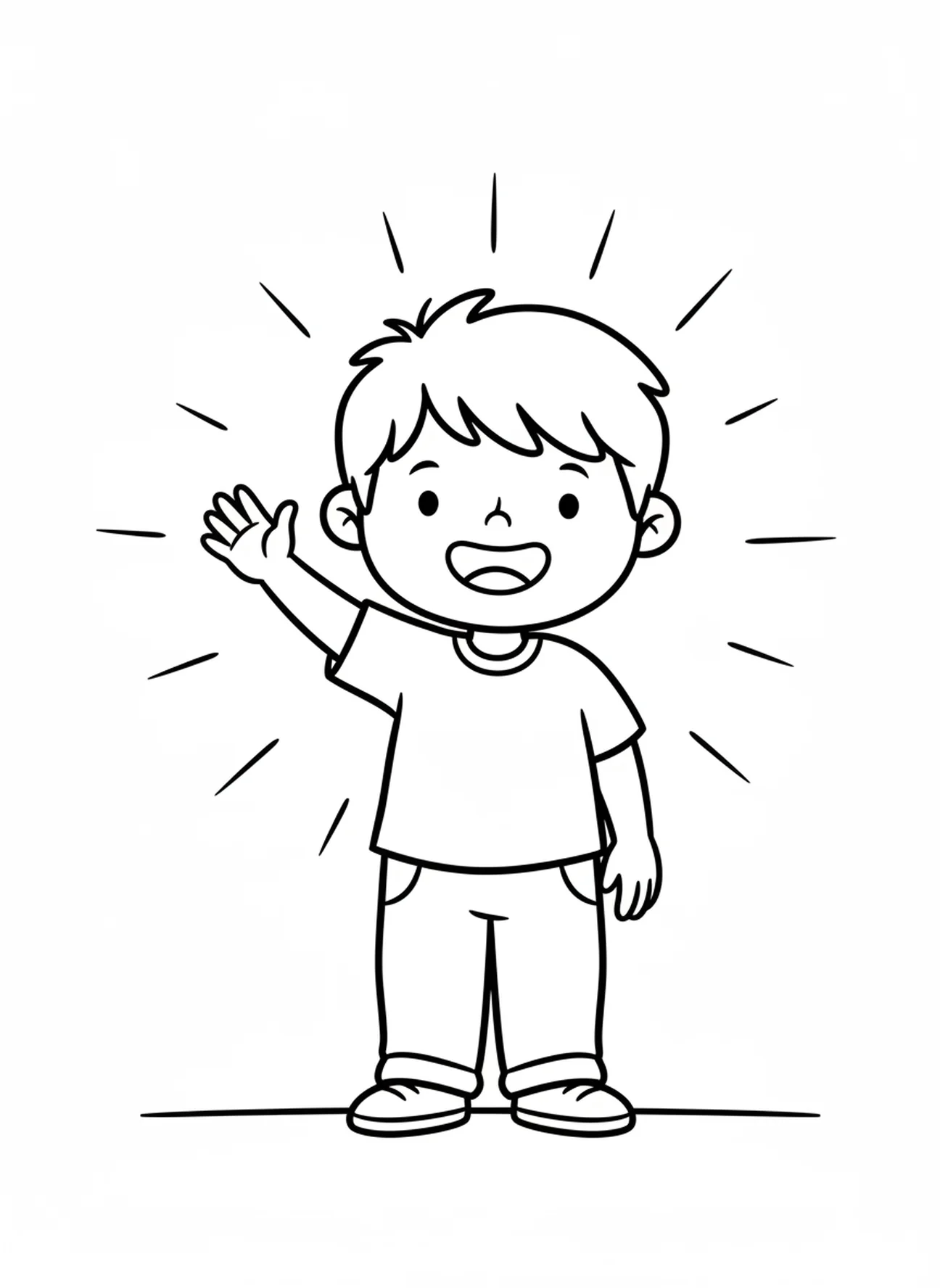 Samuel con la mano levantada, página para colorear de Samuel niño en el Templo para preescolares de 3 a 5 años.