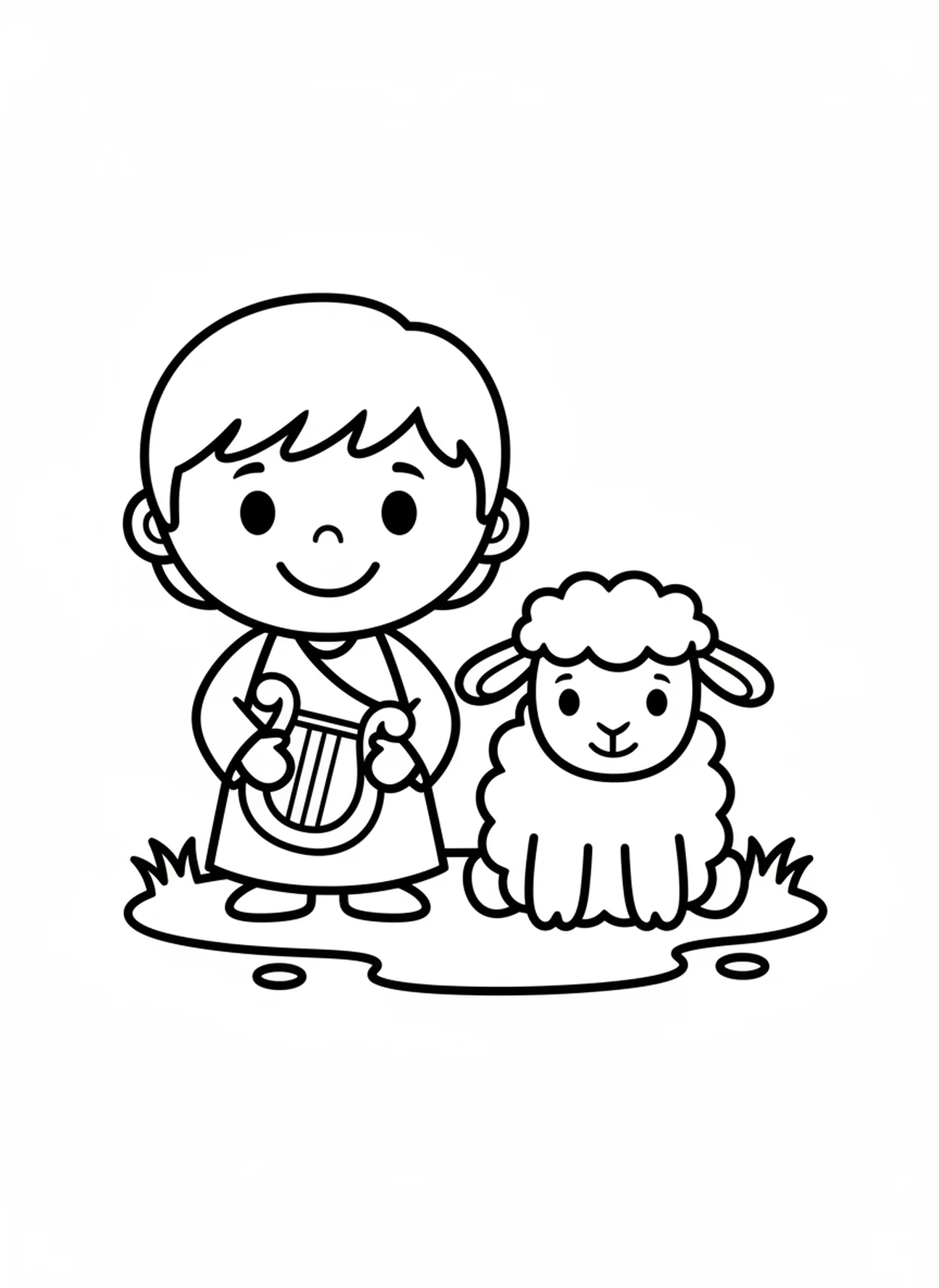 David joyeux avec sa harpe, page à colorier du prophète Samuel pour les enfants d'âge préscolaire de 3 à 5 ans
