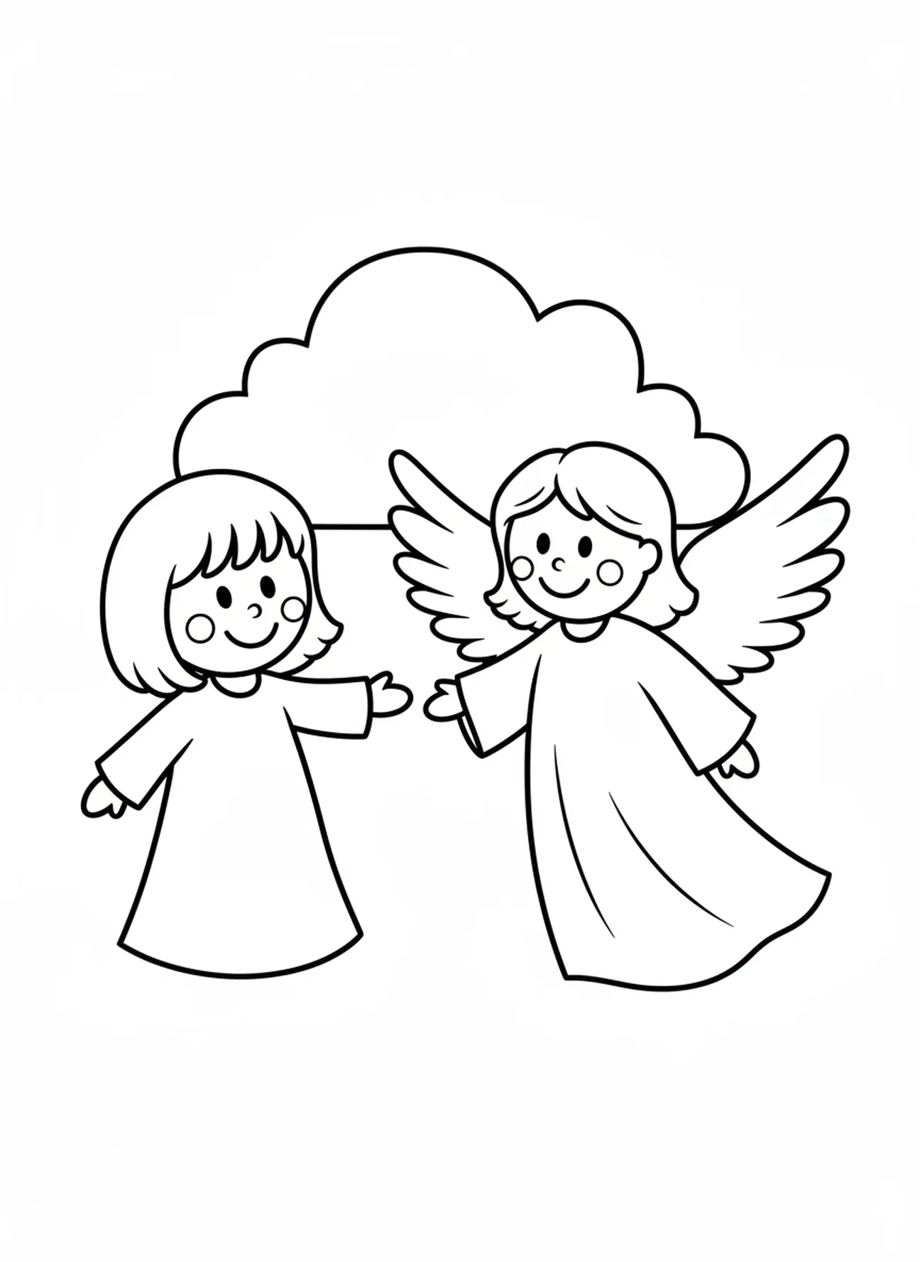 Ángel amigable hablando con Sara, página para colorear de Sara e Isaac para niños de 3 a 5 años.