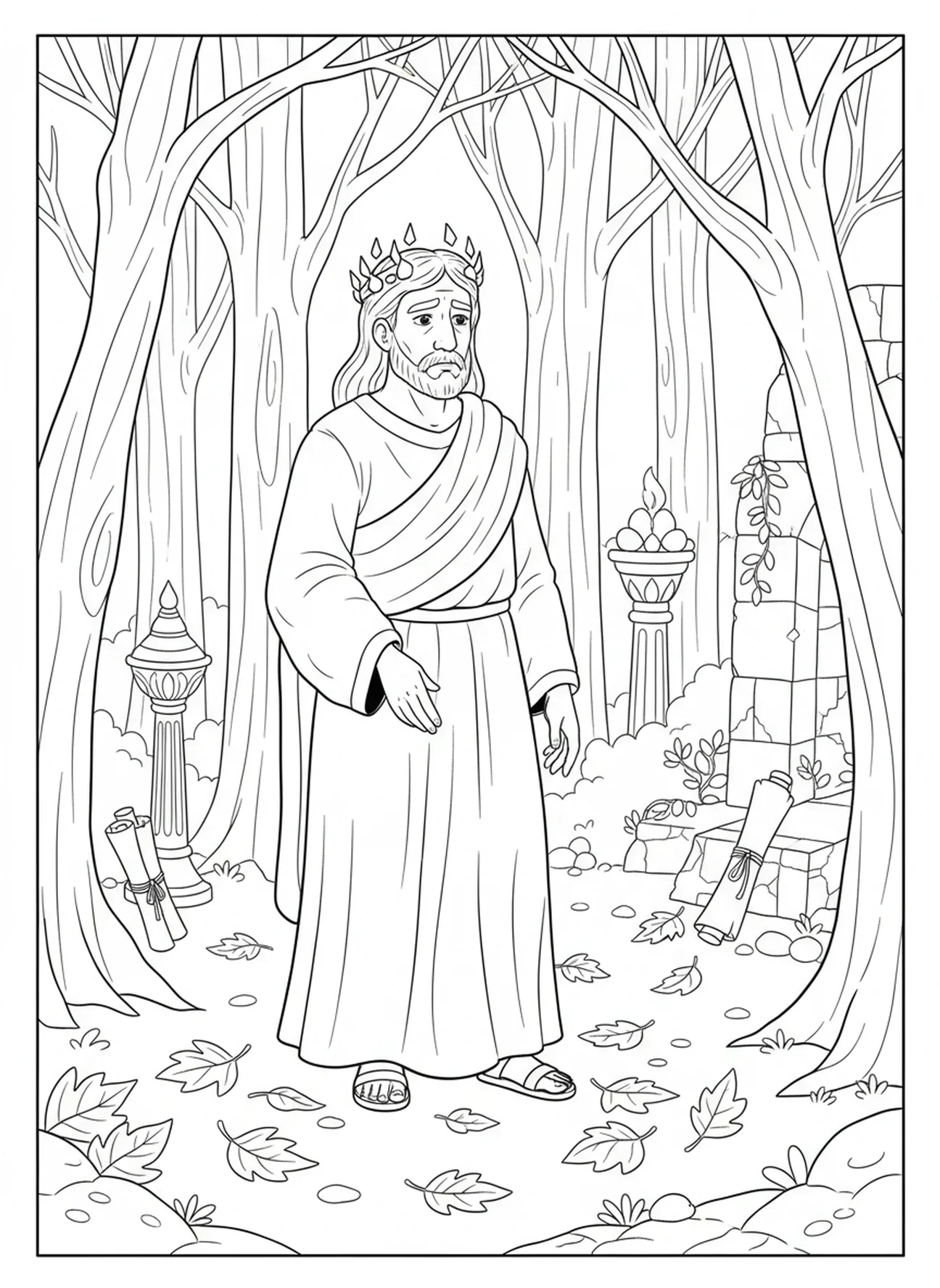 Saul sieht besorgt aus, Ausmalbild von König Saul für Kinder im Religionsunterricht im Alter von 5-12 Jahren