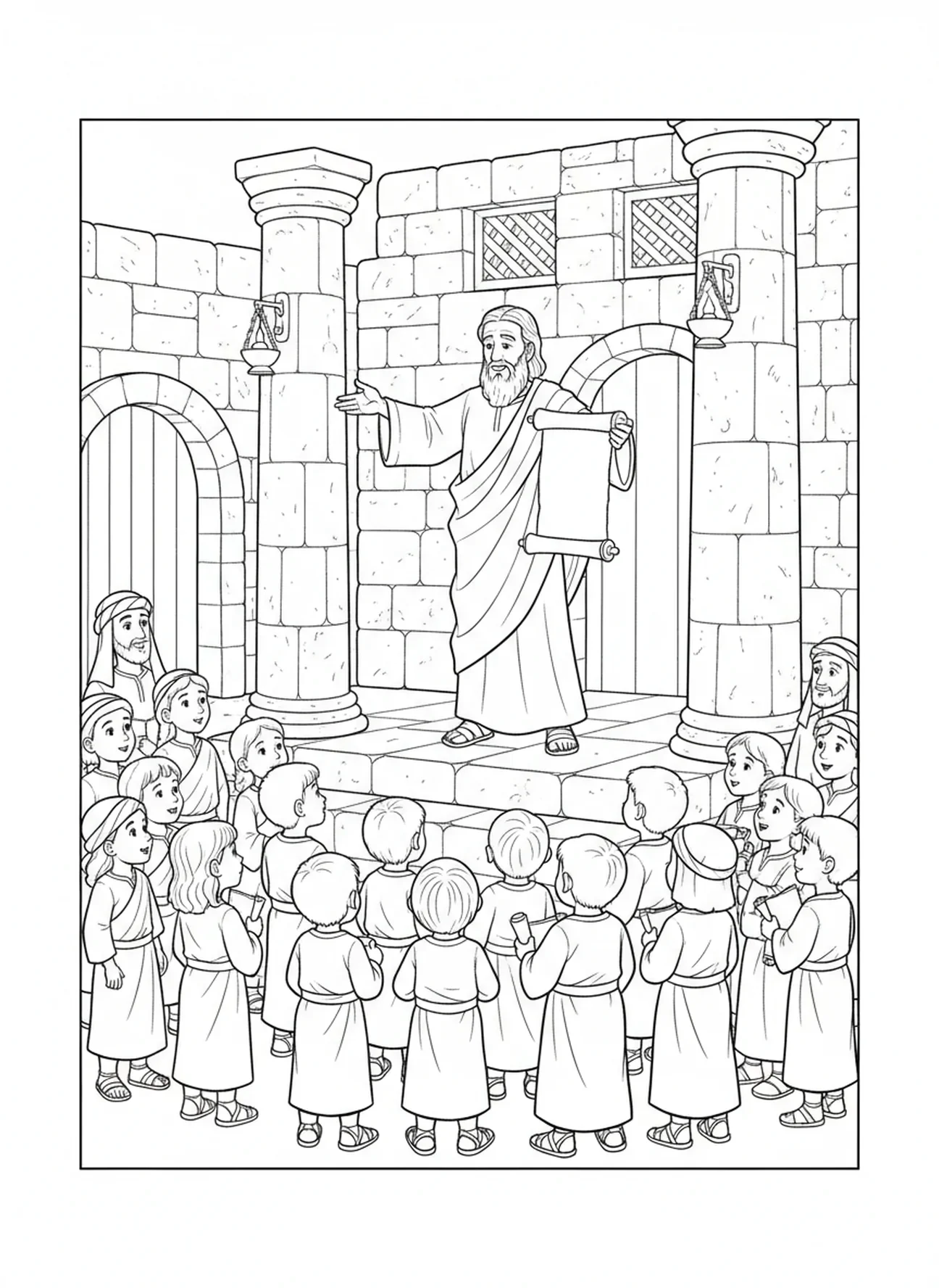 Saul spricht zu der Menge, Ausmalbild von König Saul für die Sonntagsschule für Kinder im Alter von 5-12 Jahren