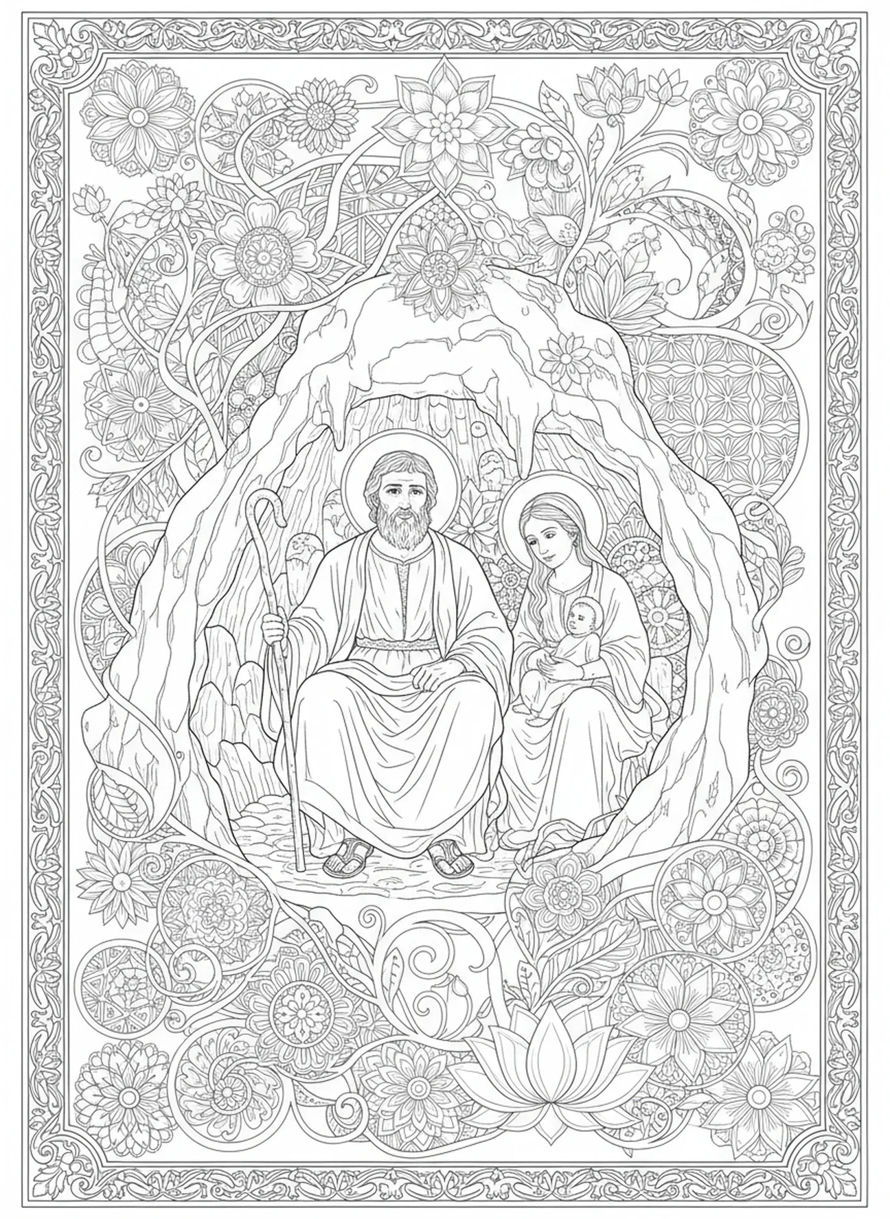 Lot und seine Töchter, Sodom Gomorra Ausmalbild für Erwachsene im Bibel-Journaling-Stil
