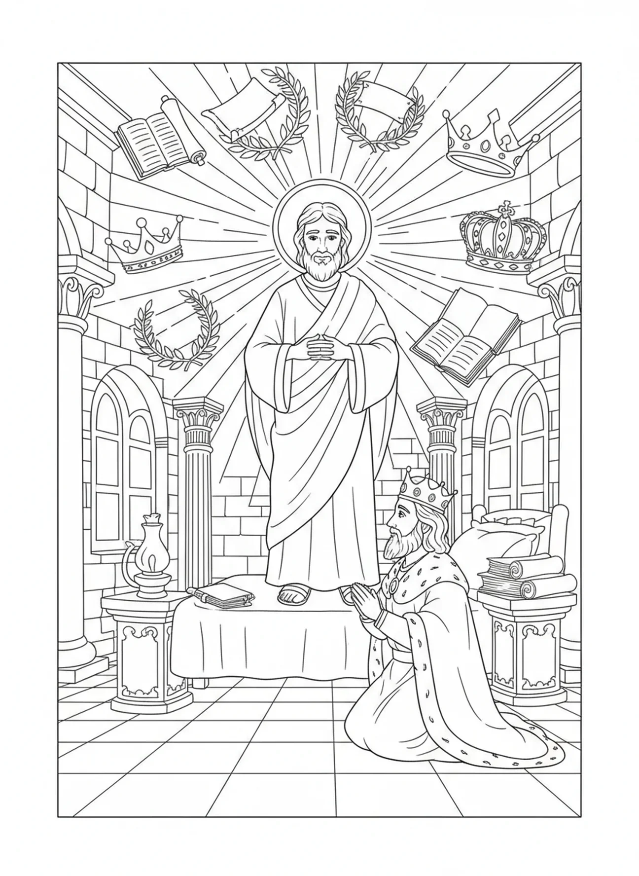 Gott erscheint König Salomo, Ausmalbild des Salomonischen Tempels für Kinder im Alter von 5-12 Jahren in der Sonntagsschule