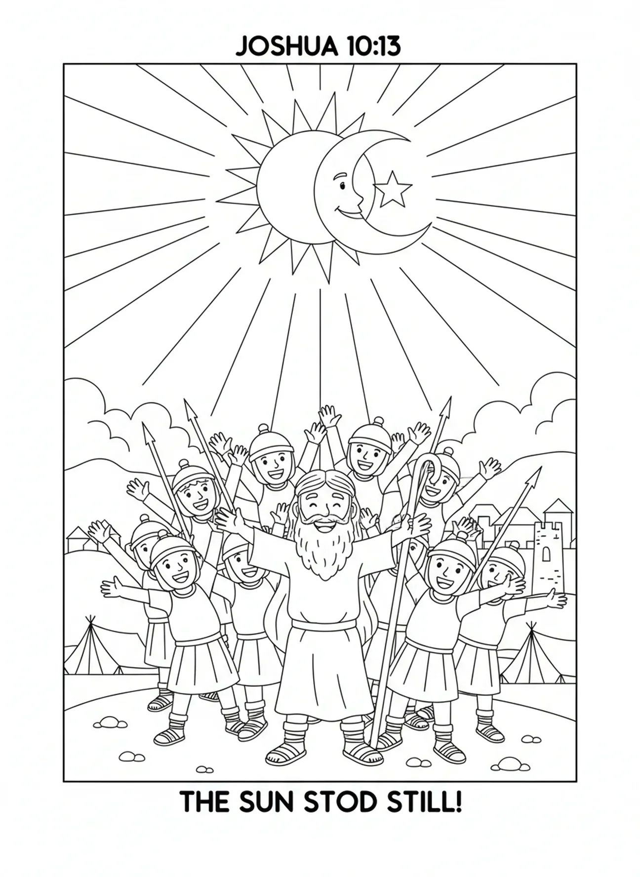 Page à colorier sur le soleil qui s'arrête, pour les enfants de 5 à 10 ans