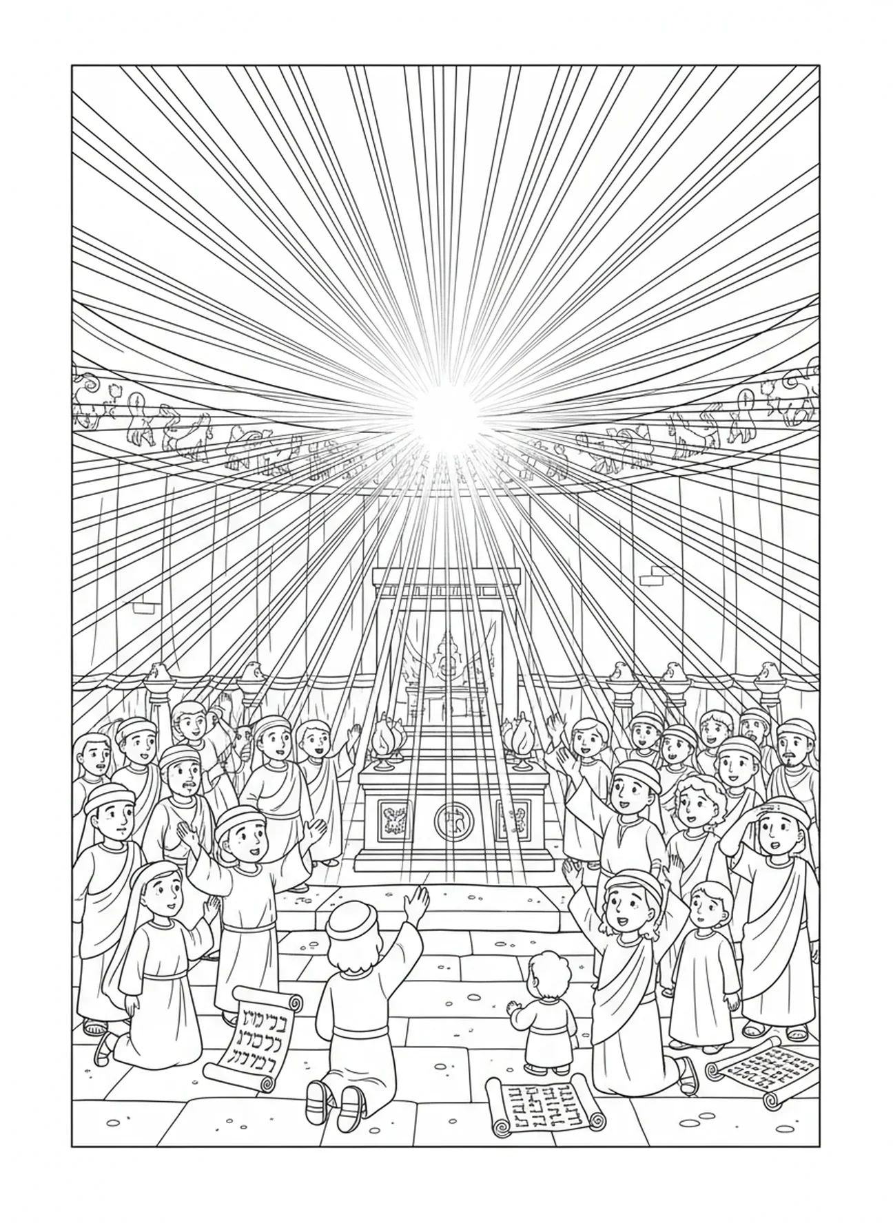 Glória do Senhor no Tabernáculo, página para colorir do Tabernáculo para crianças da Escola Dominical de 5 a 12 anos.