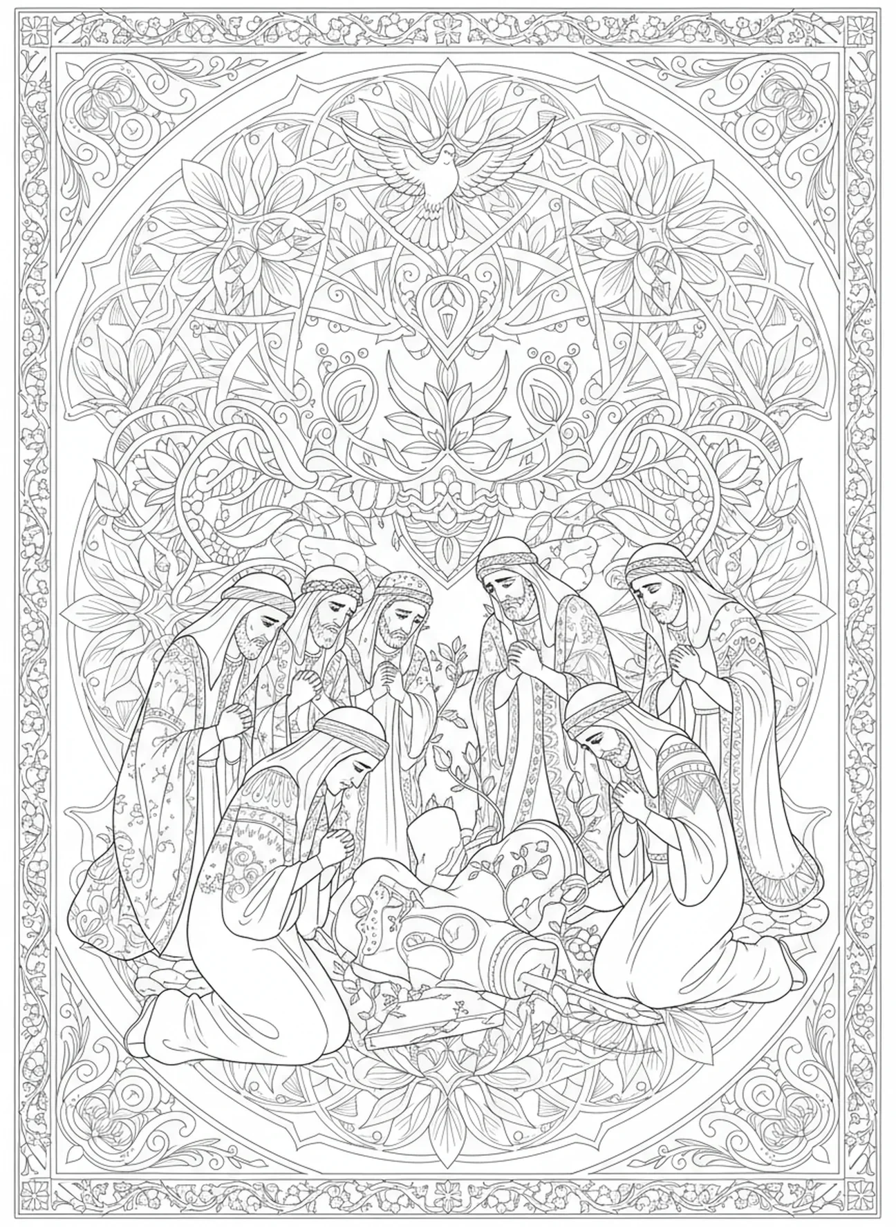 Israeliten zeigen Reue, Ausmalbild der Zehn Gebote mit dem Goldenen Kalb für Erwachsene im Bibel-Journaling-Stil