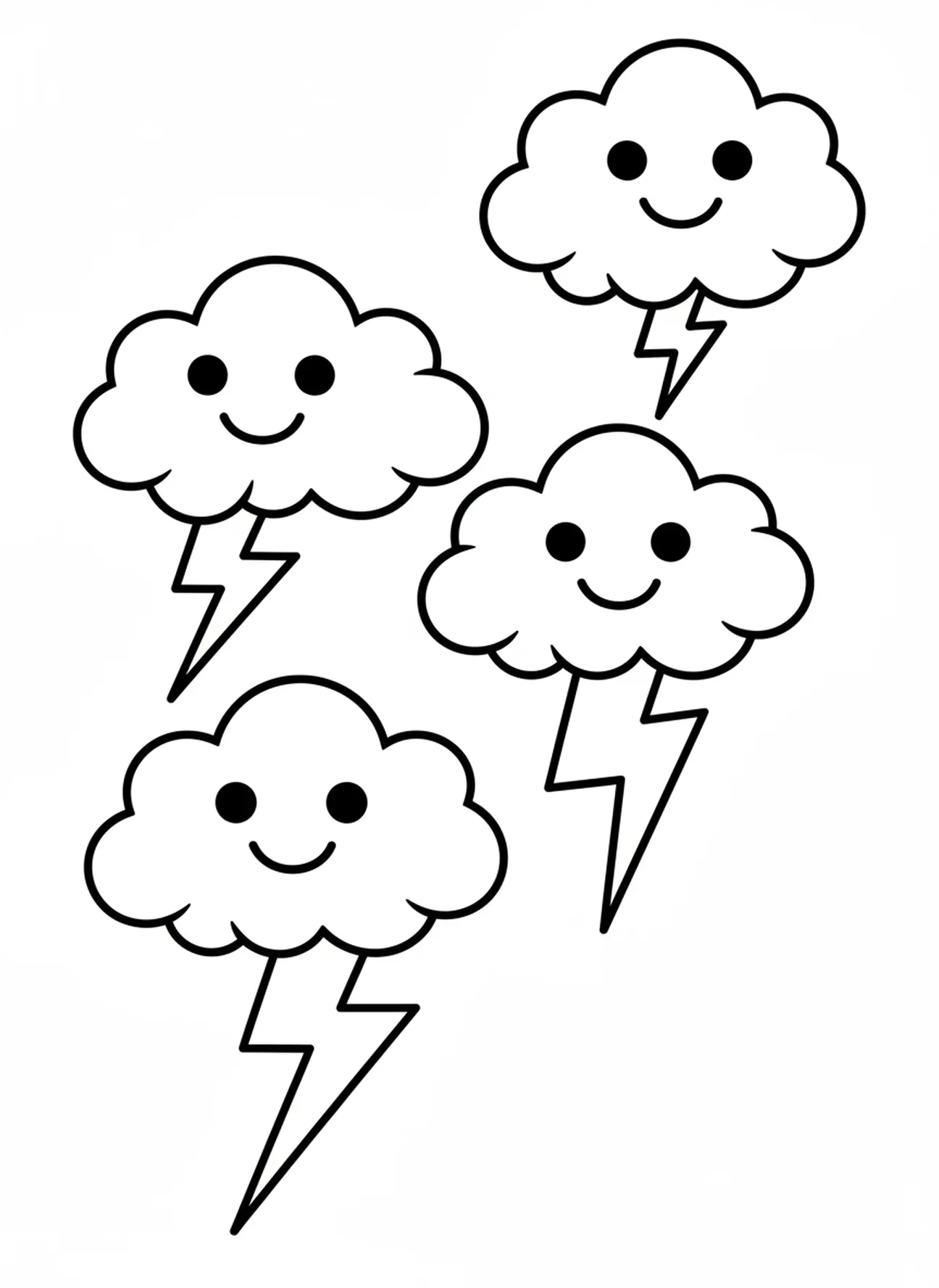Nubes esponjosas con rayos de caricatura, página para colorear de los Diez Mandamientos en el Monte Sinaí para niños de 3 a 5 años.