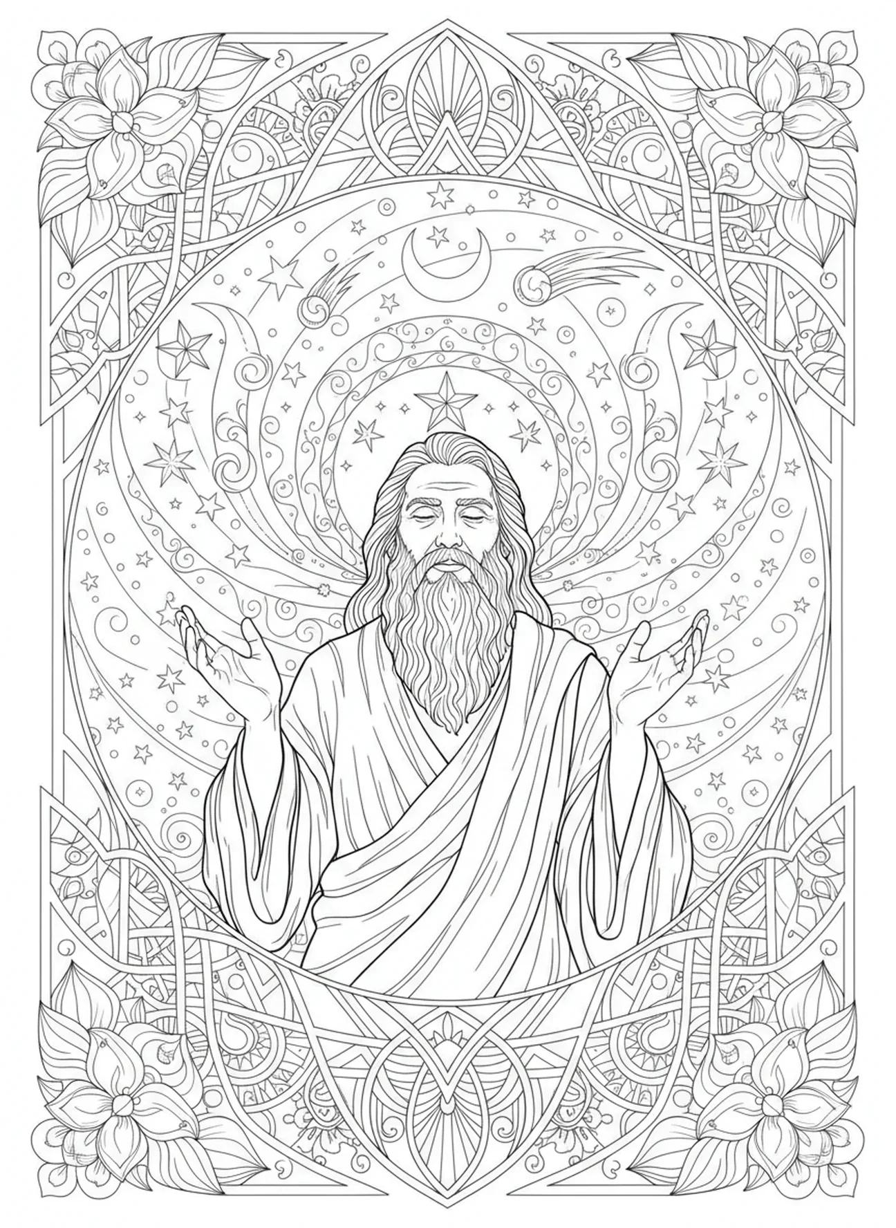 Moses, der für das Volk eintritt, Zehn Gebote, Menschen empfangen das Gesetz Malvorlage für Erwachsene im Bibel-Journaling-Stil.