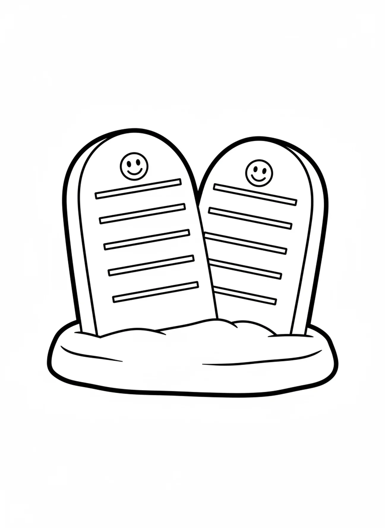 Grandes tablettes de pierre avec les Dix Commandements, page à colorier sur la réception de la Loi pour les enfants d'âge préscolaire de 3 à 5 ans.