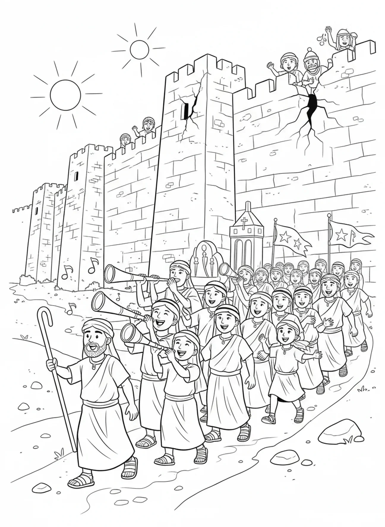 Josua führt die Israeliten in Jericho, Ausmalbild der zwölf Stämme Israels für Kinder im Alter von 5-10 Jahren