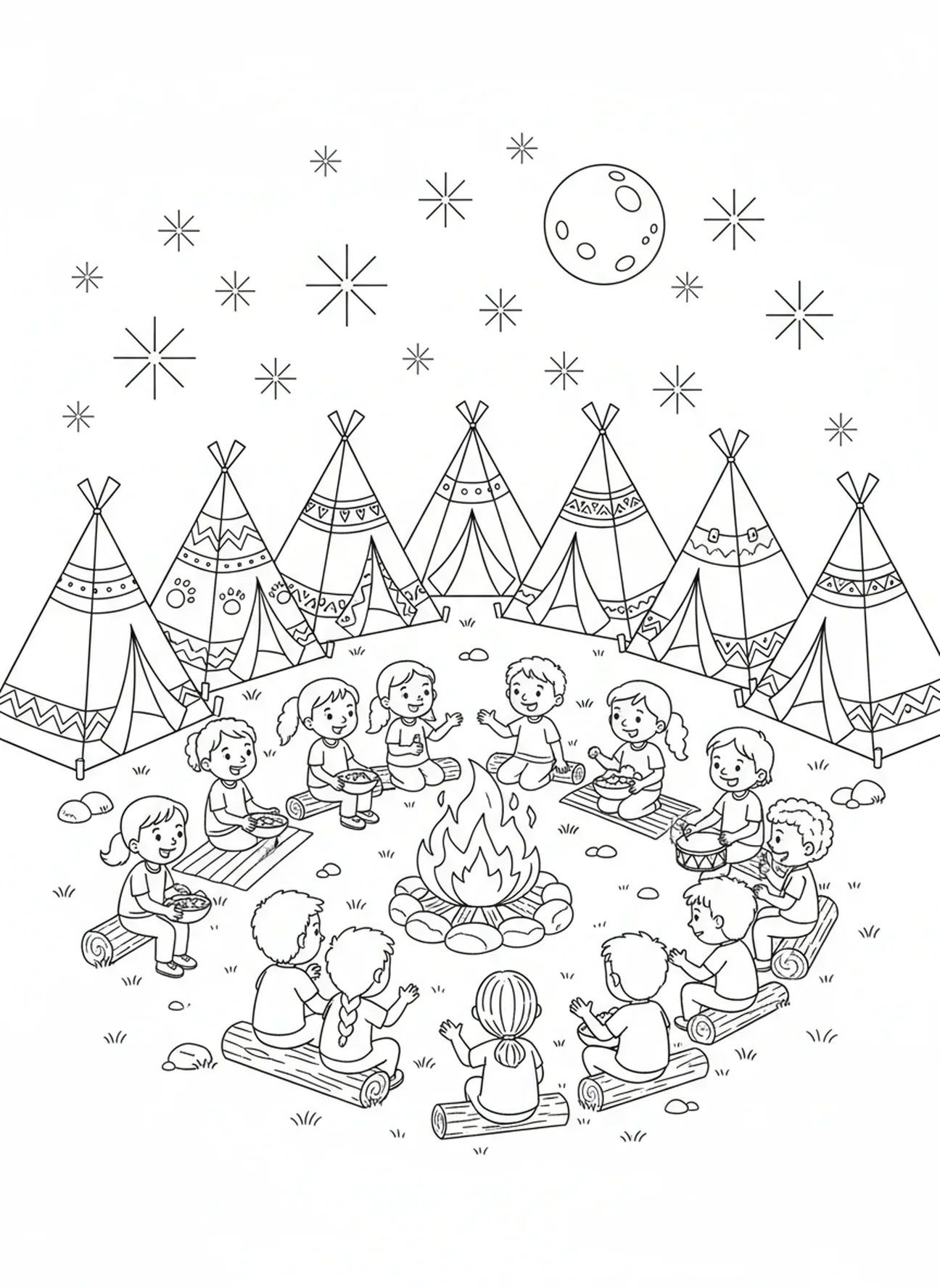 Zehn Stämme beim Campen, Ausmalbild der zwölf Stämme für Kinder im Alter von 5-10 Jahren