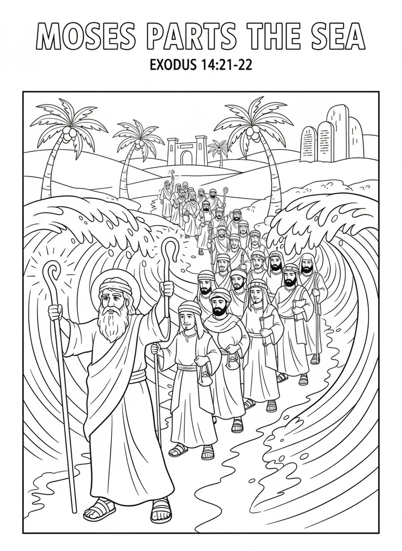 Moses führt die Stämme, Ausmalbild der Zwölf Stämme für die Sonntagsschule Kinder im Alter von 5-12 Jahren.