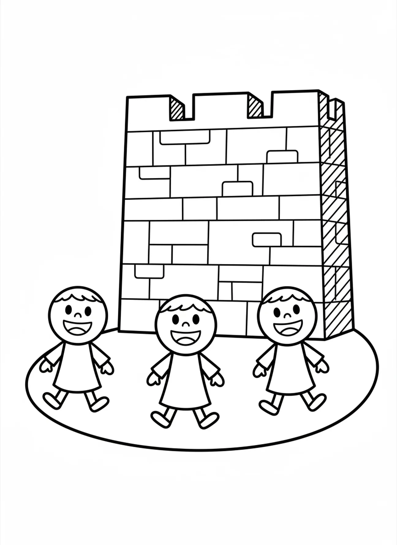 Gruppe von Israeliten, die marschieren, Jericho Mauern Malvorlage für Vorschulkinder im Alter von 3-5 Jahren