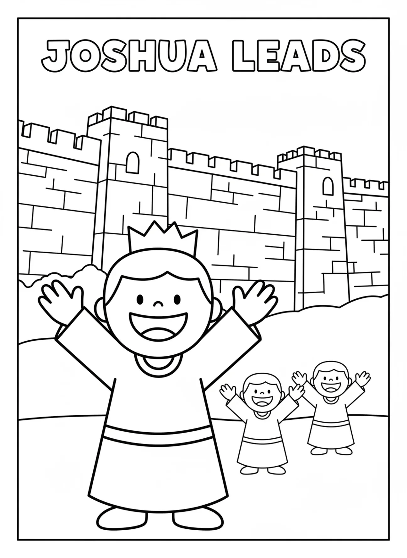 Joshua führt die Israeliten, Ausmalbild der Mauern von Jericho für Vorschulkinder im Alter von 3-5 Jahren