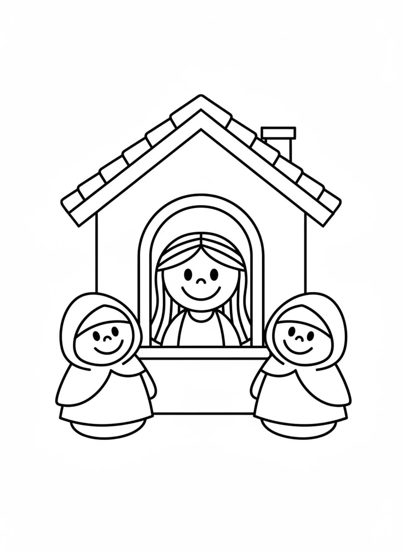 Rahab mit zwei Spionen, Ausmalbild der Mauern von Jericho für Vorschulkinder im Alter von 3-5 Jahren