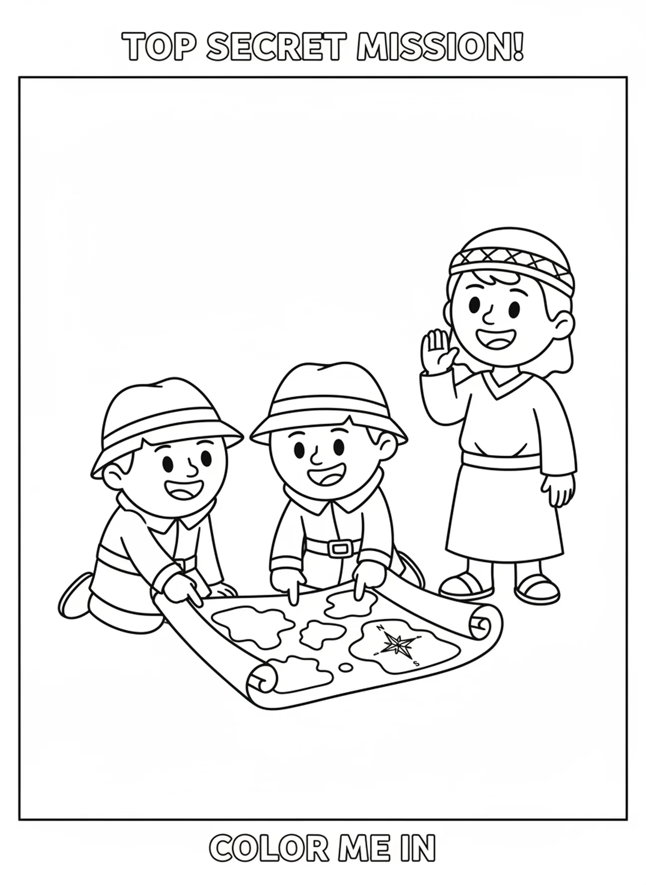 Zwei Spione berichten Joshua, Ausmalbild von den Mauern von Jericho für Vorschulkinder im Alter von 3-5 Jahren
