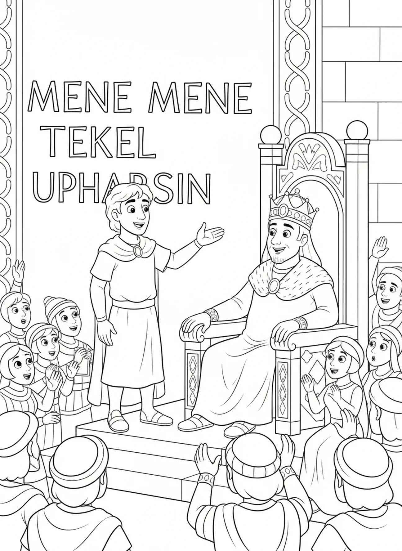 Daniel ujawniający przesłanie, kolorowanka z Napisaną Na Ścianie dla dzieci w wieku 5-10 lat.