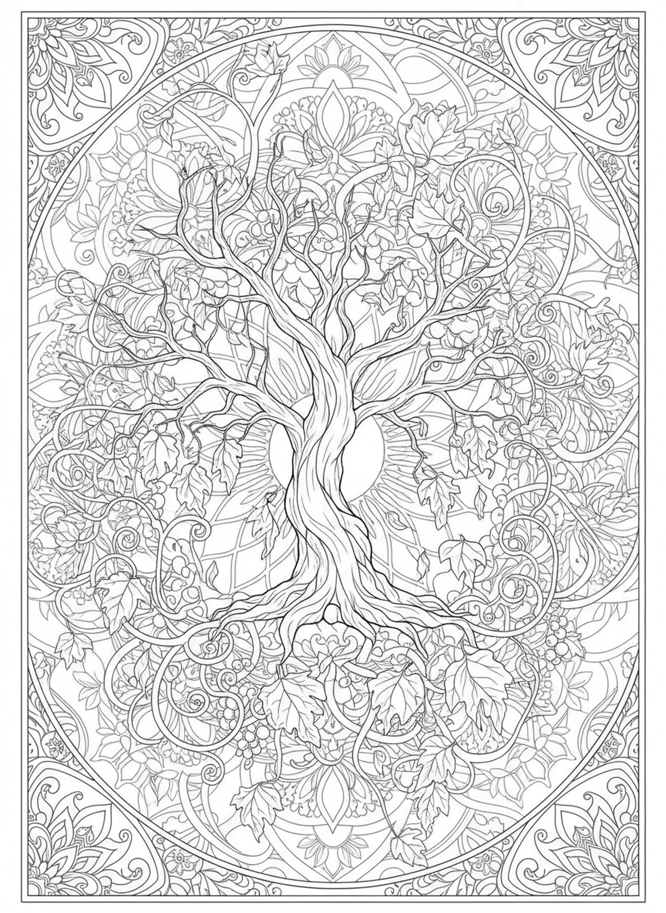 Figuier desséché, page à colorier de la parabole du figuier pour le journal biblique style adulte