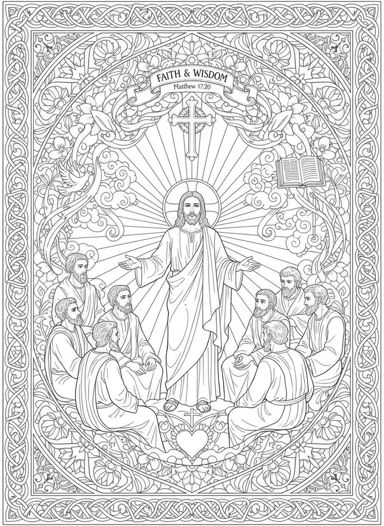 Jésus enseignant sur la foi, page à colorier de la parabole du figuier pour le journal biblique des adultes